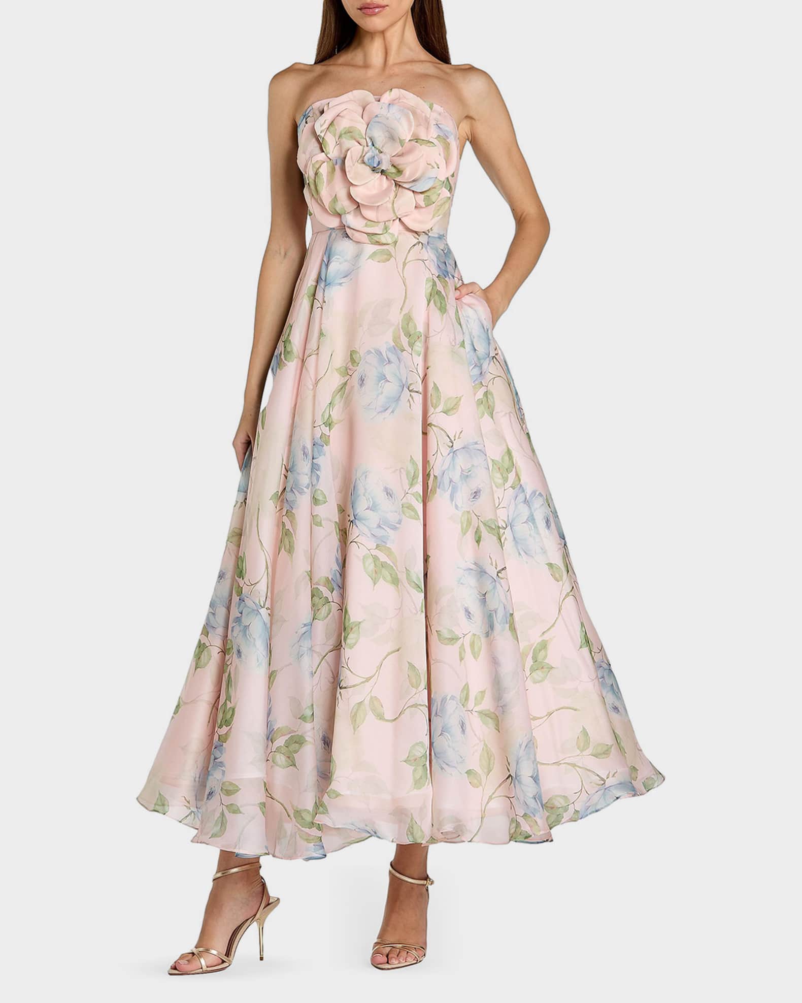 chinese dress ladies Striped Organza Strapless Ruffle Maxi Dress