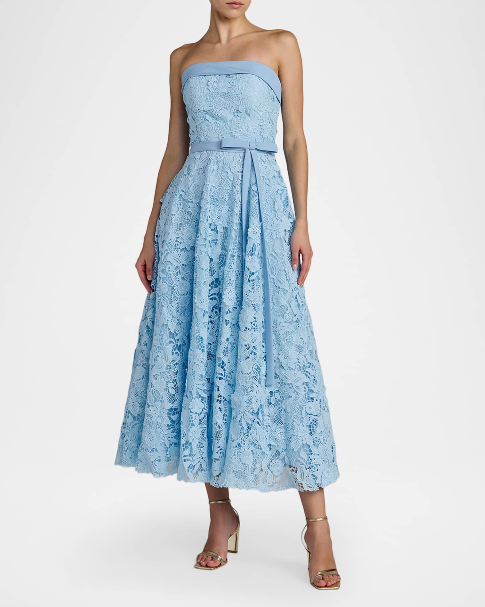 Mac Duggal Women's Embroidered Lace Strapless Midi Dress With Bow Detail - Blue - Size 10 - Powder Blue