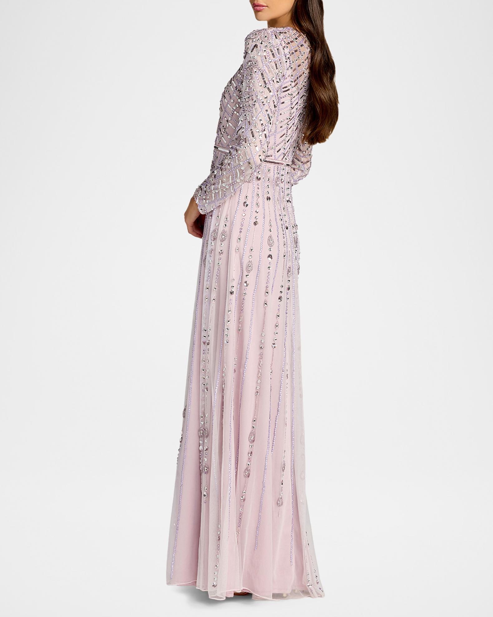 Mac Duggal Women's Hand Embellished Long Sleeve A-Line Gown - Purple - Size 10