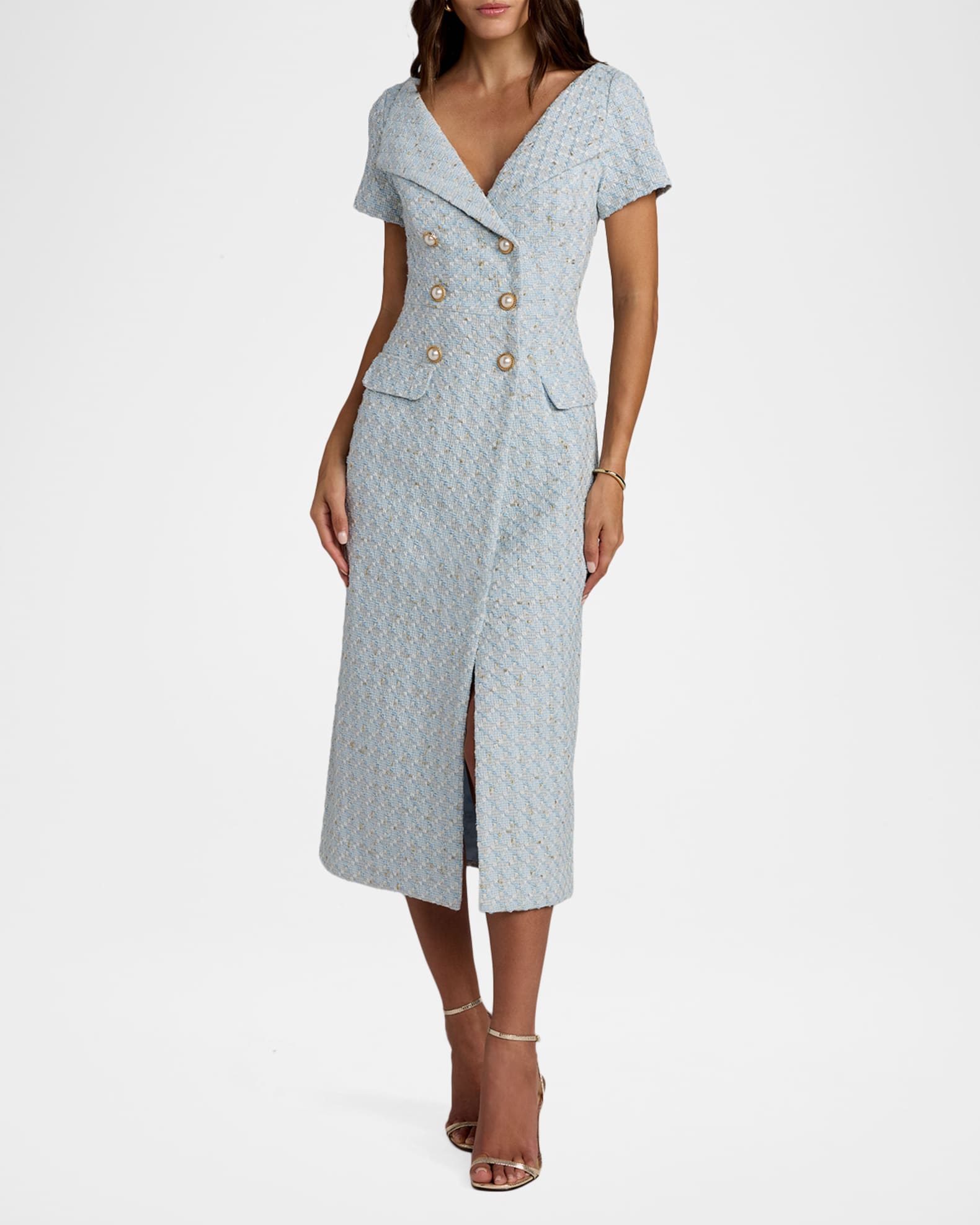 Mac Duggal Boucle Double-Breasted Midi-Dress | Neiman Marcus