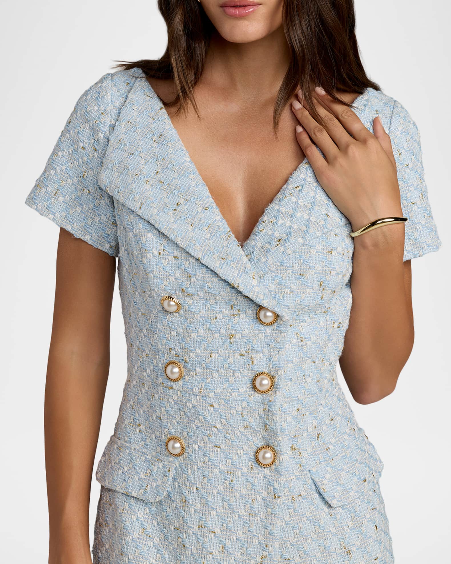 Mac Duggal Boucle Double-Breasted Midi-Dress | Neiman Marcus