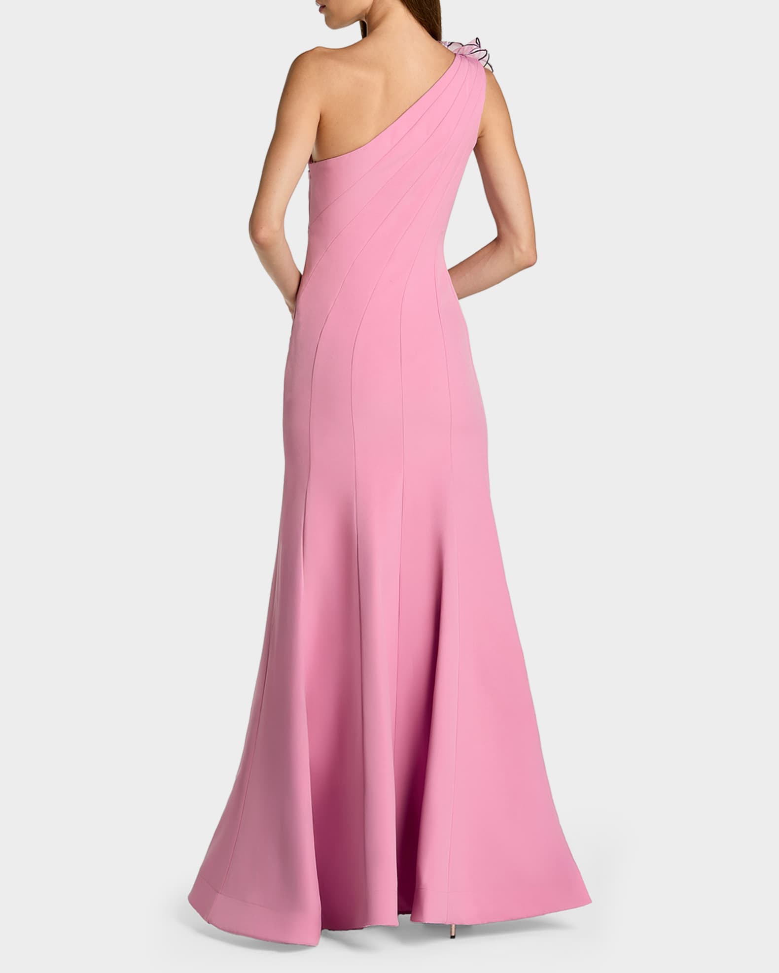 mac duggal one-shoulder bow floral brocade a-line maxi dress Long Flowy Prom Dress With Lace Bustier And Corset Back main image 1