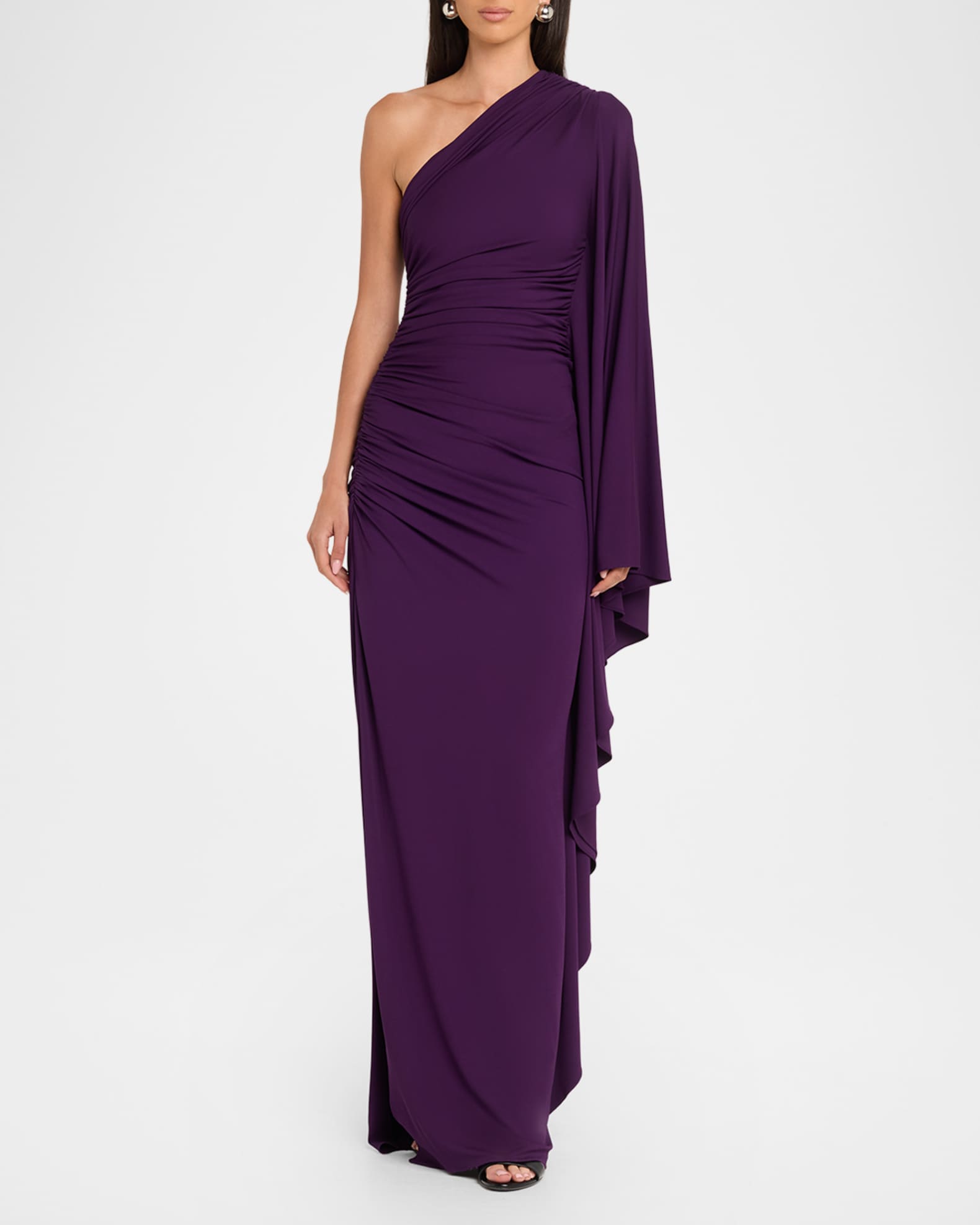 michael kors one shoulder dress Michael Kors Collection Asymmetric Cutout One-Shoulder Thigh-Slit Jersey Gown, Turquoise, Women's, 4, One-Shoulder Gowns