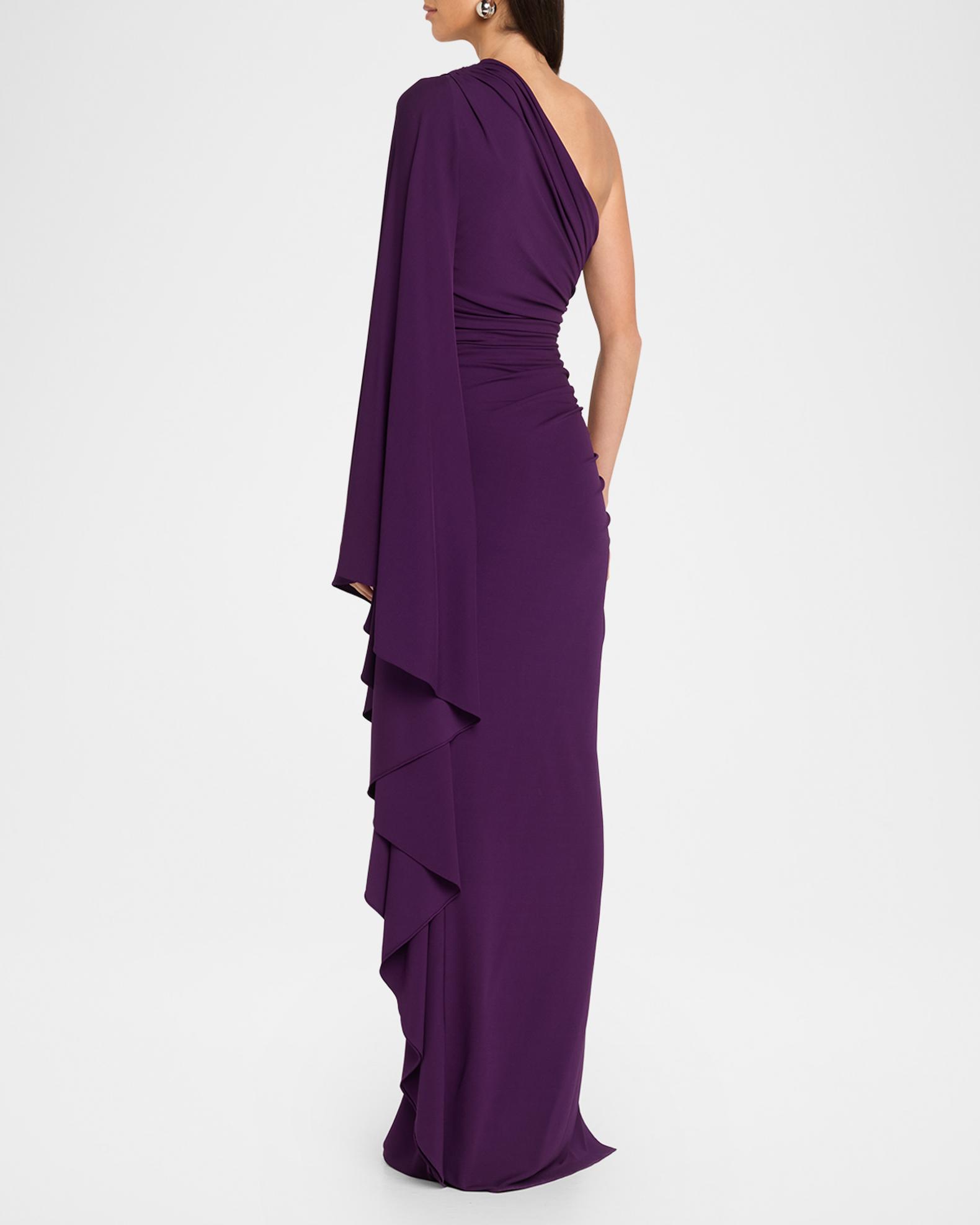Michael Kors Draped Matte Jersey One-Shoulder Gown - AMETHYST