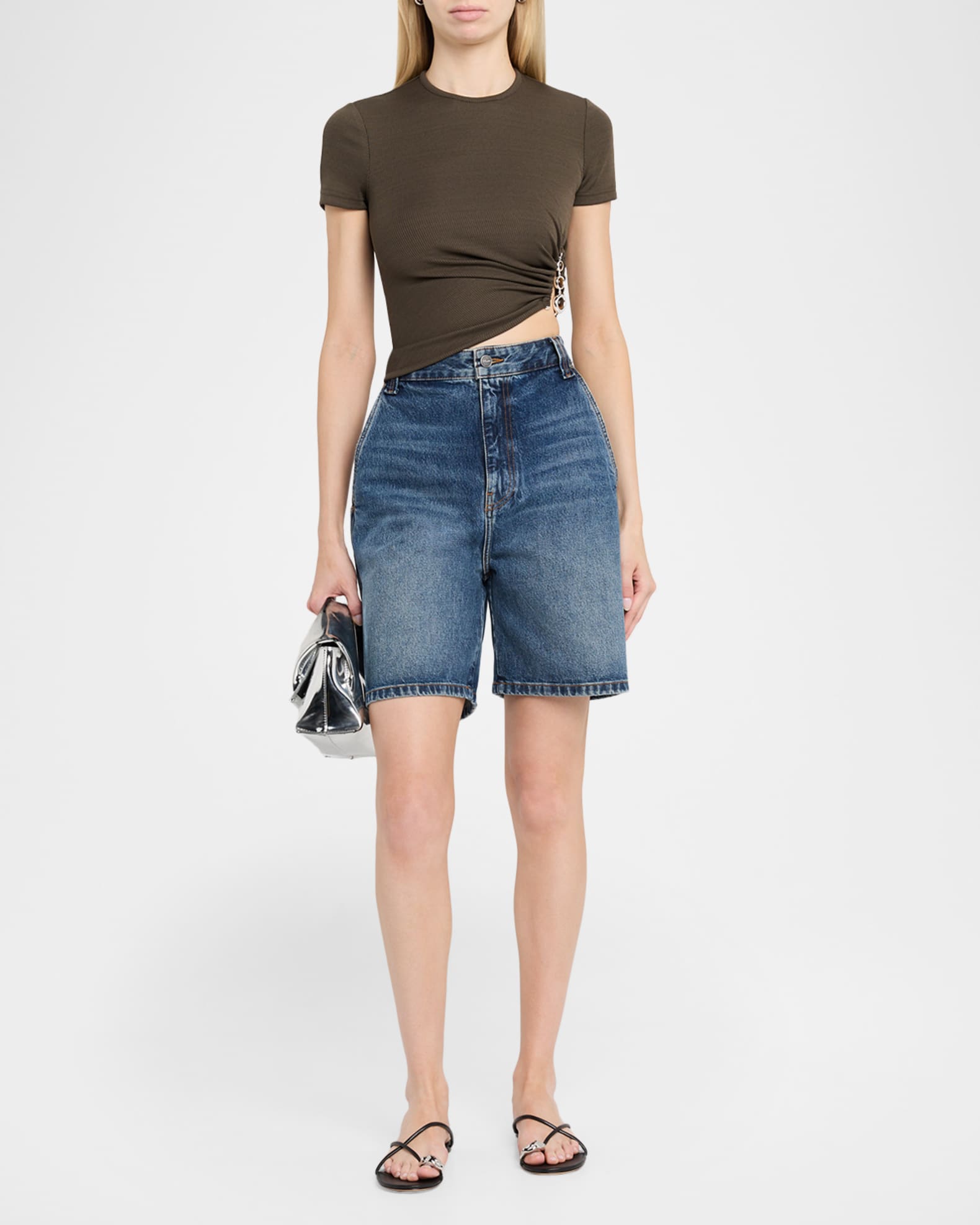 Christopher Esber Crystal Droplet Cutout Short-Sleeve Crop Top