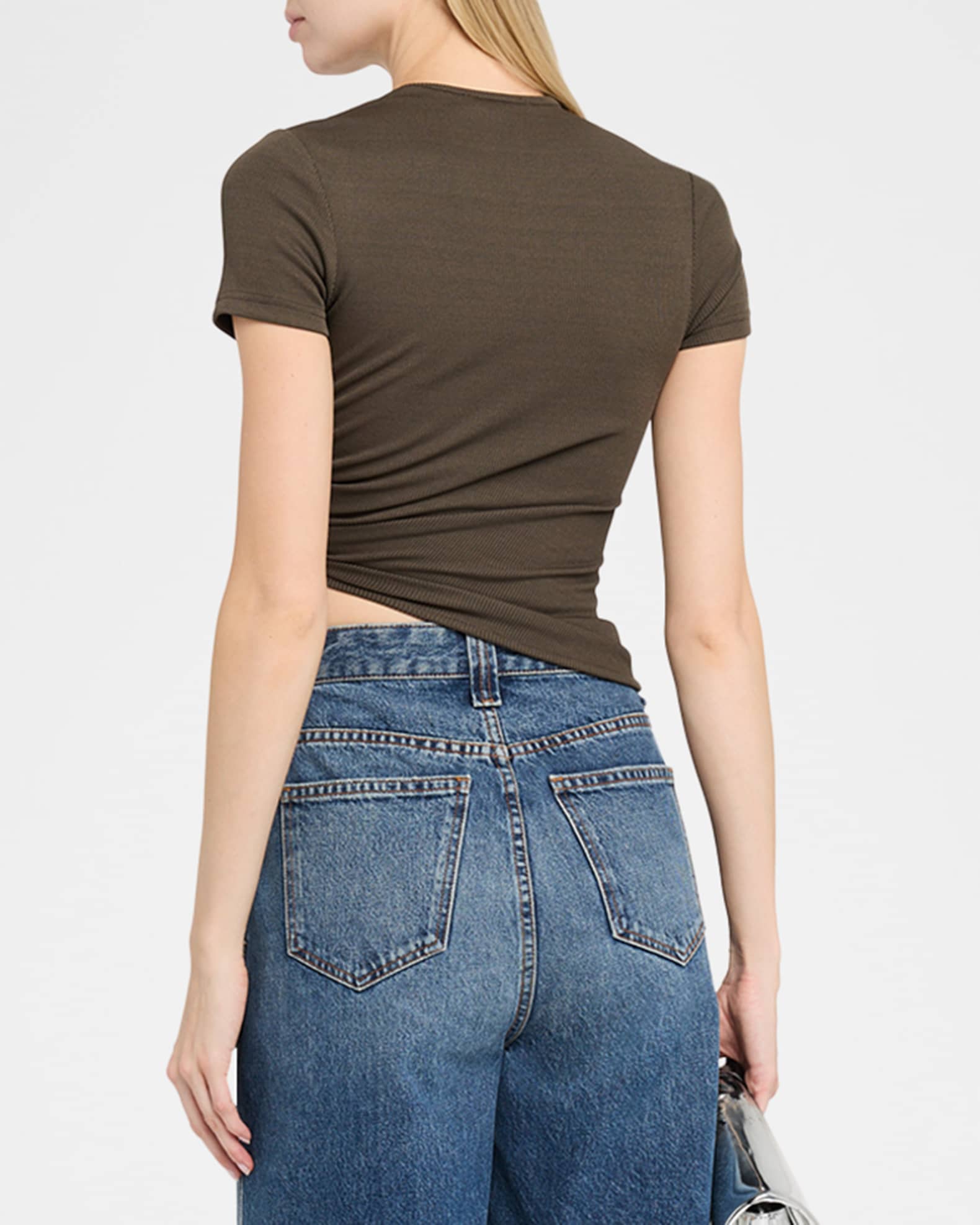 Christopher Esber Crystal Droplet Cutout Short-Sleeve Crop Top
