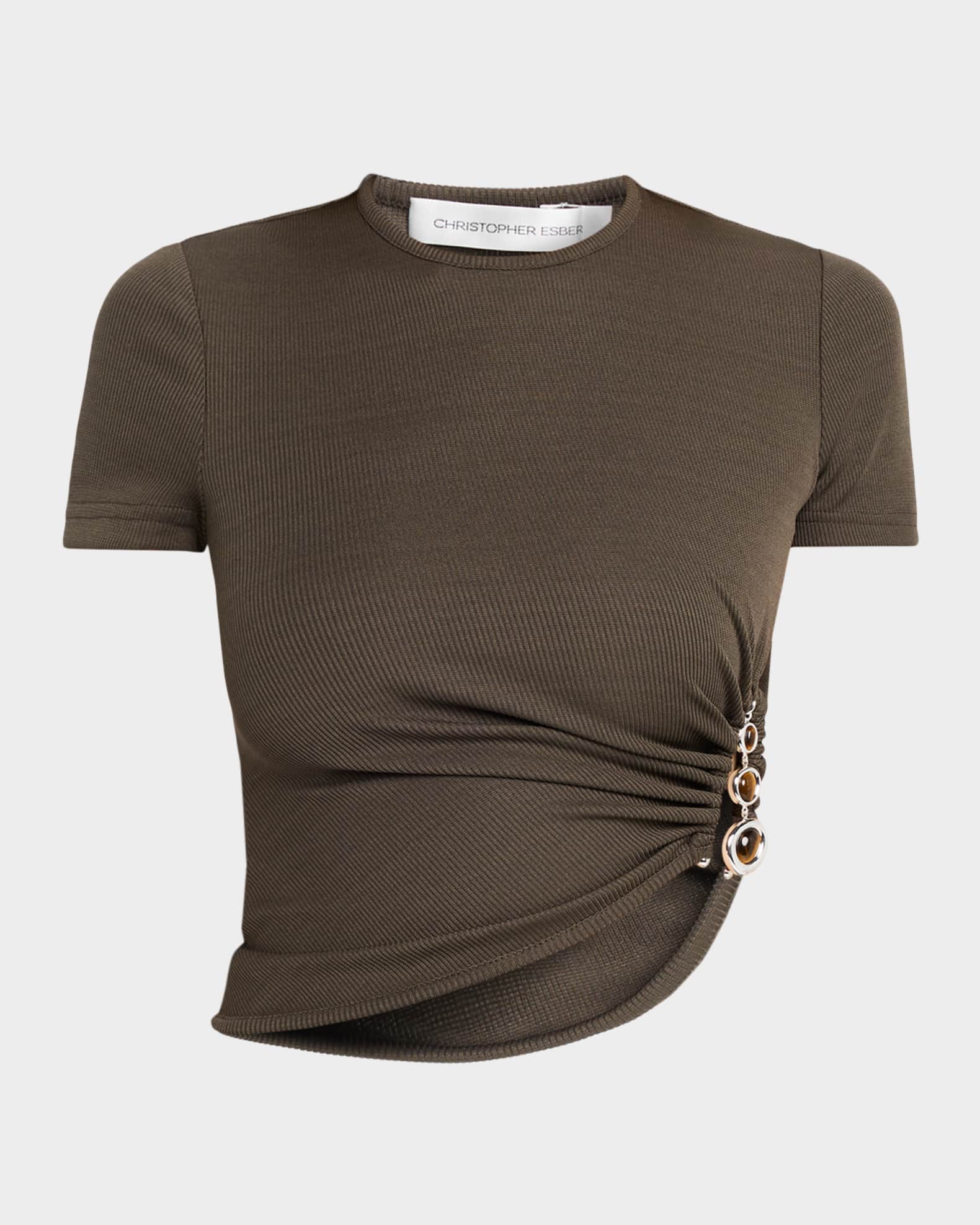 CHRISTOPHER ESBER ショート丈リブトップス Christopher Esber Crystal Droplet Cutout Short-Sleeve Crop Top