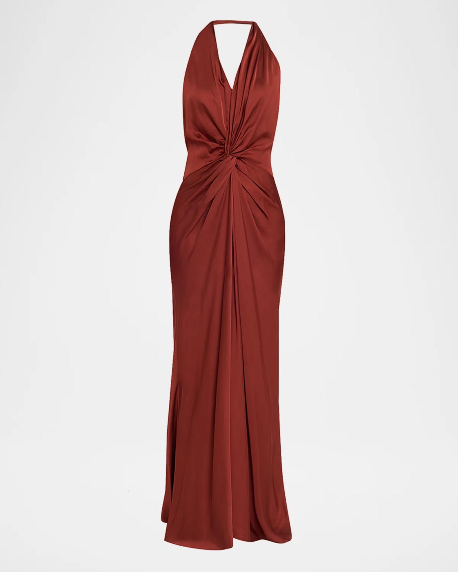 talia glitter front twist dress A.L.C. Mabel Twist-Front Halter Gown sale120123