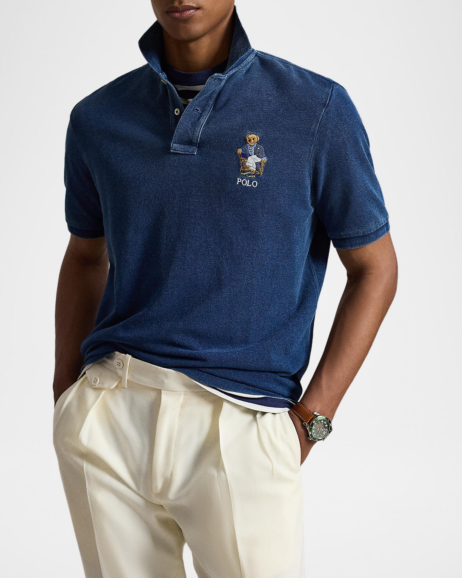 Polo Ralph Lauren Men's Mesh Knit Embroidered-Bear Cotton Polo