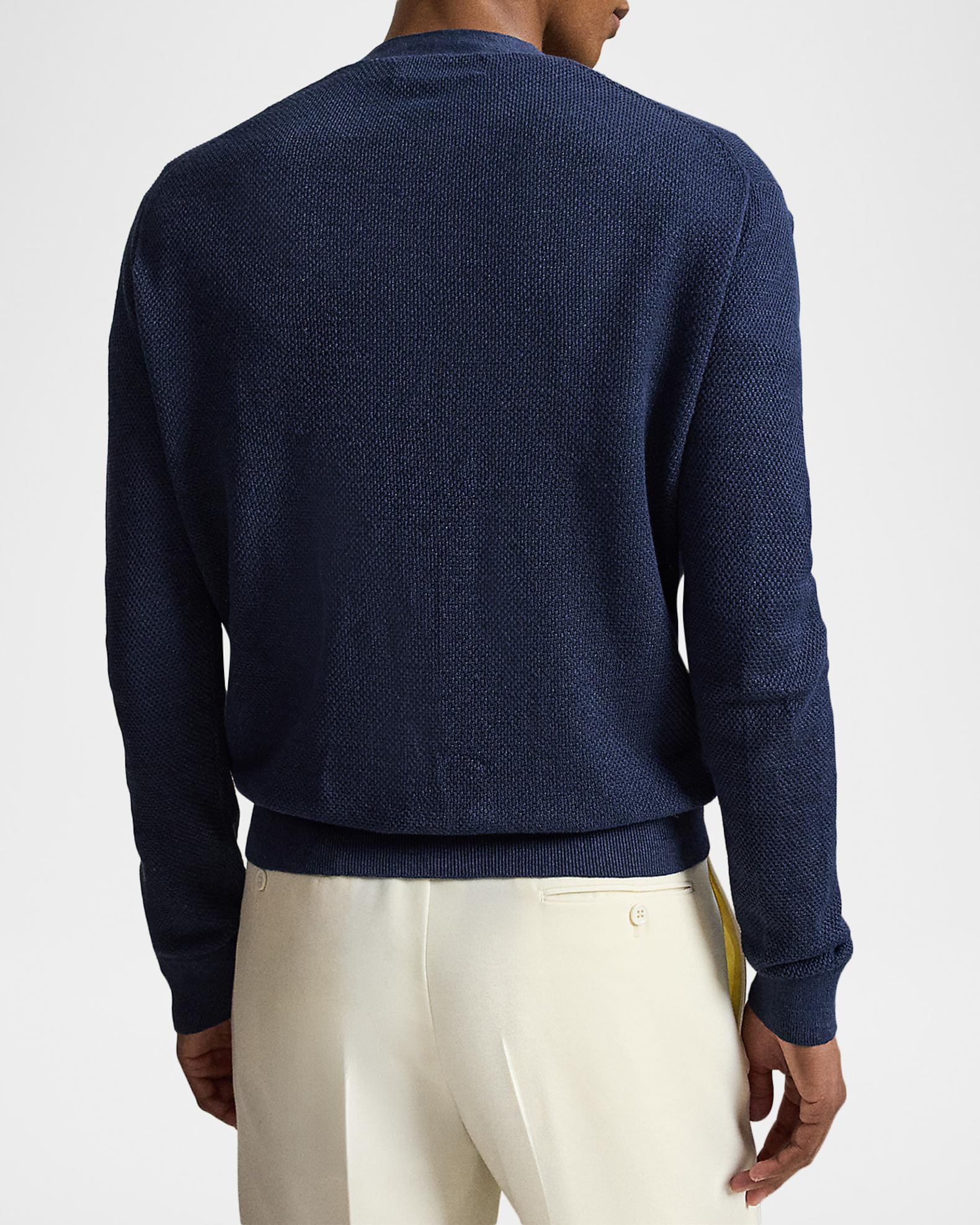 Polo by Ralph Lauren リネン 100% ネイビー Polo Ralph Lauren Men's Relaxed Fit Piqué-Knit Linen Cardigan