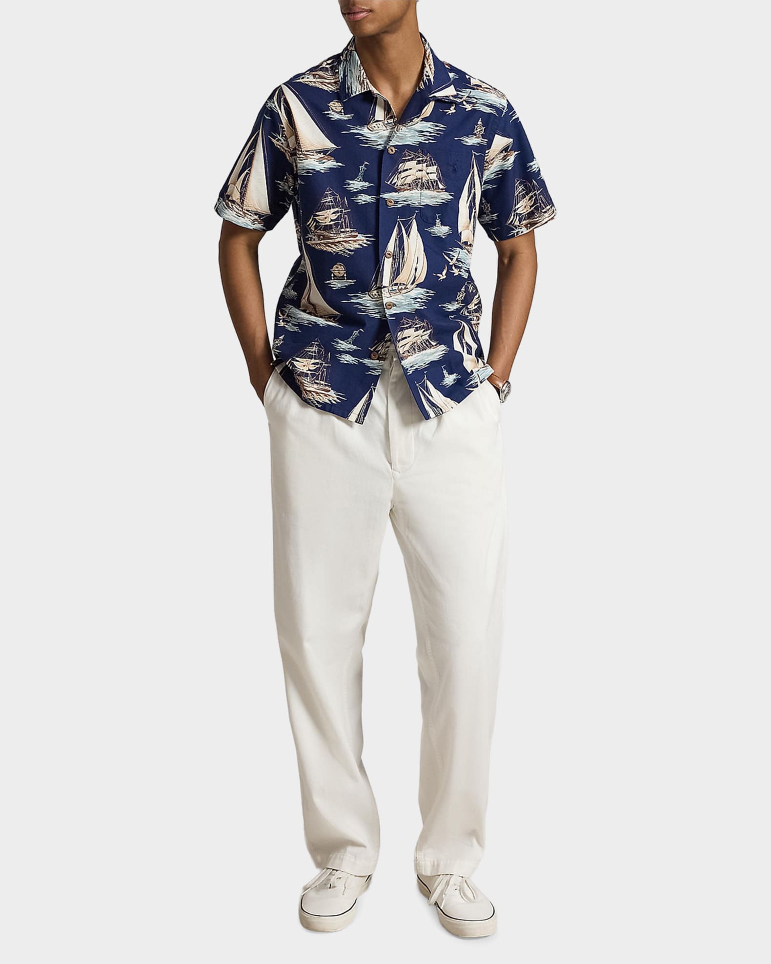 Polo Ralph Lauren Men's Classic Fit Sailboat-Print Oxford Camp