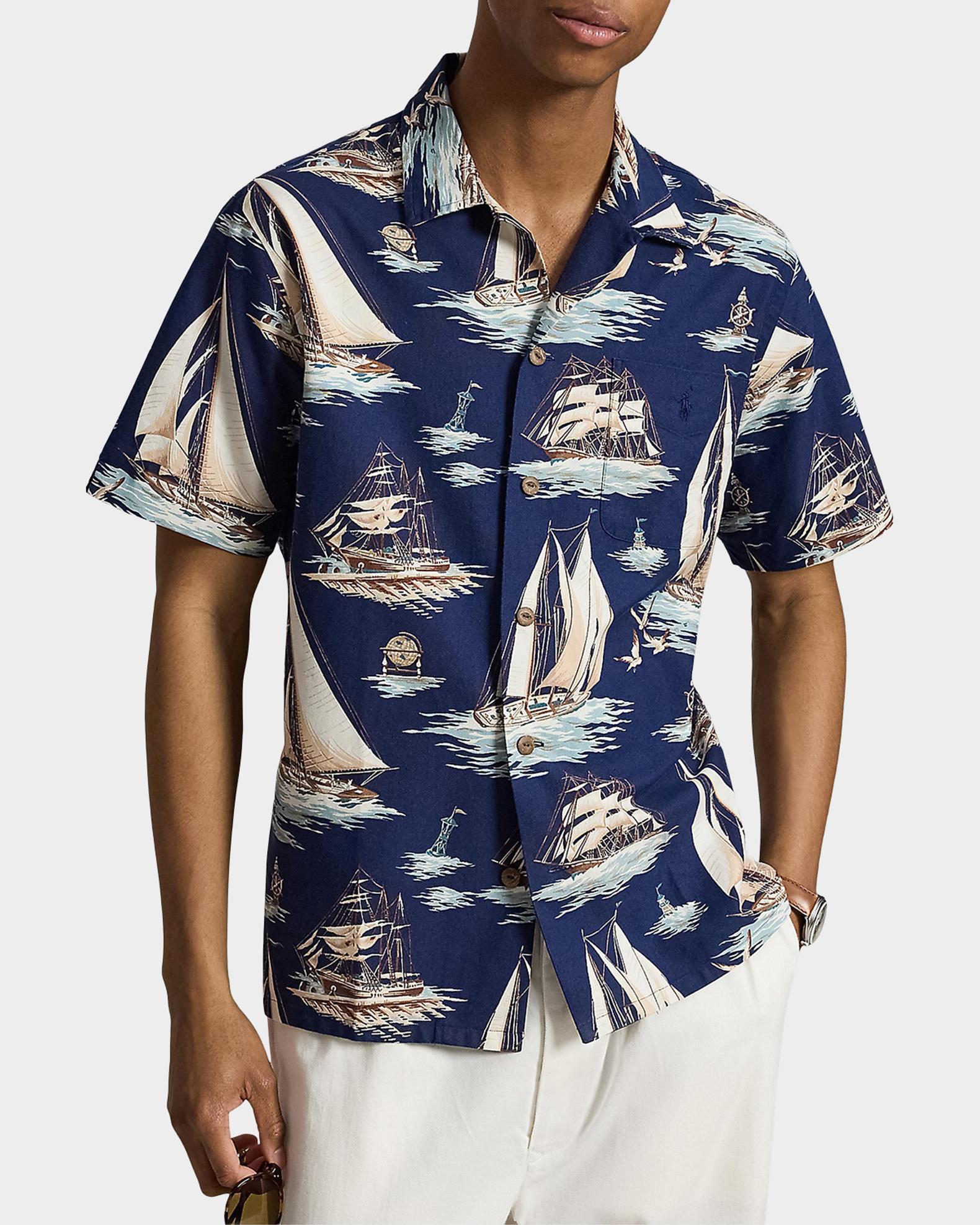 Polo Ralph Lauren Men's Classic Fit Sailboat-Print Oxford Camp