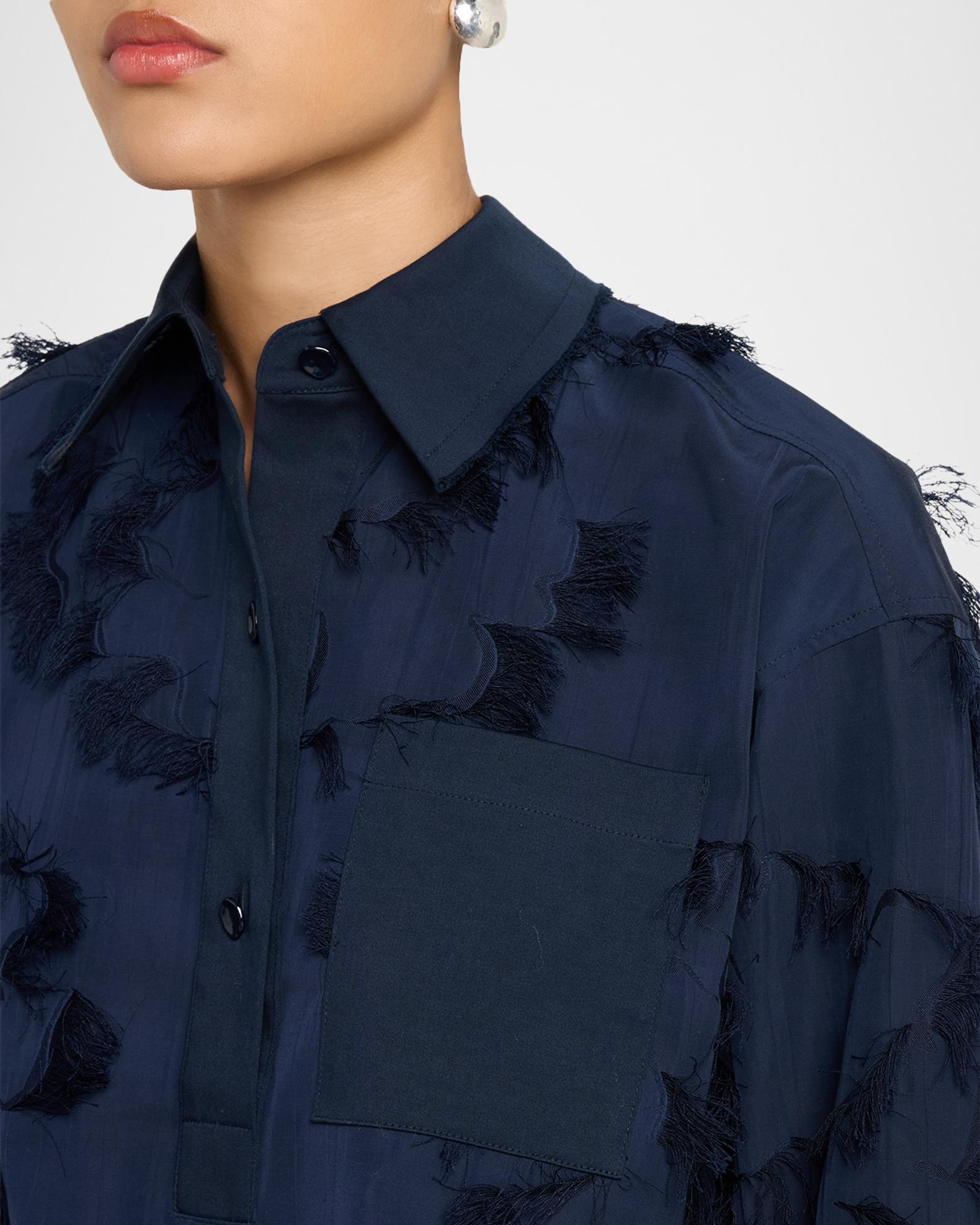 Jason Wu Collection Long Sleeve Fringe Fil Coupe Collared Shirt ...