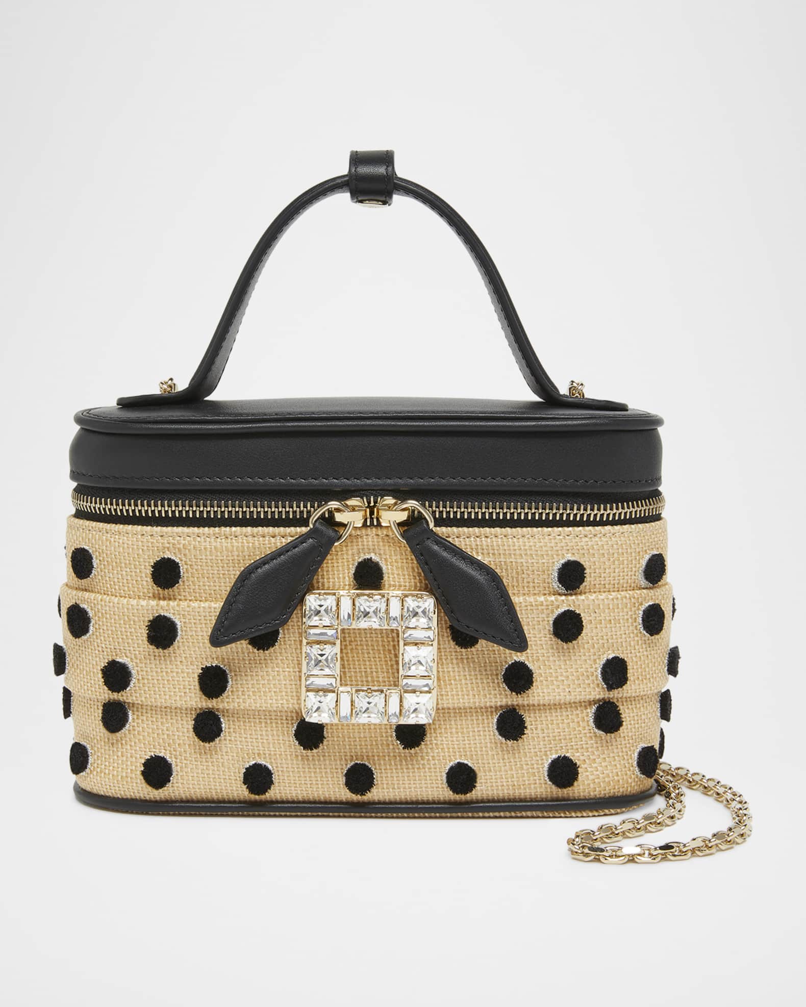 Roger Vivier Tres Vivier Raffia & Leather Vanity Bag | Neiman Marcus
