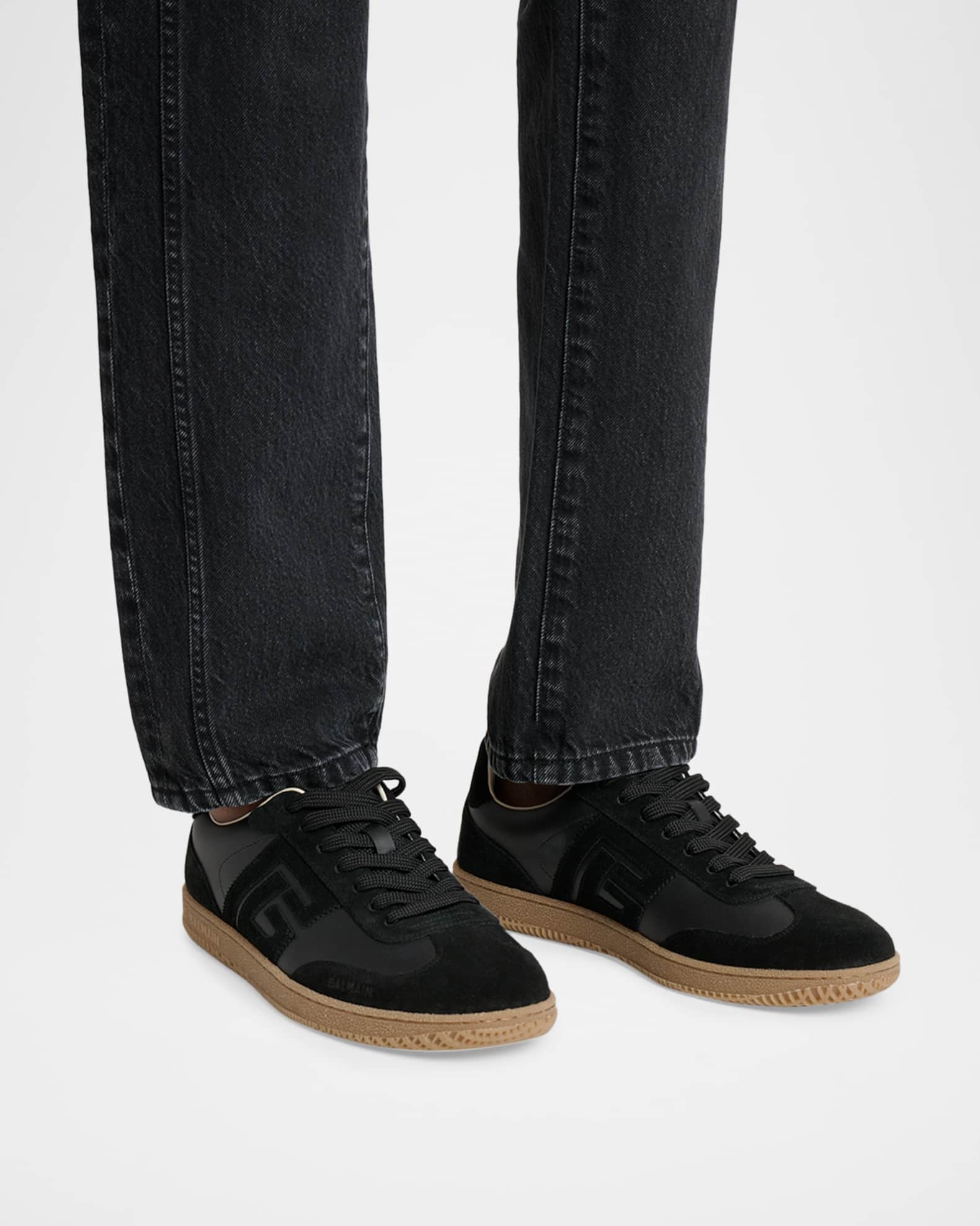 バルマン　セーブル Balmain Men's Swan Leather and Suede Low-Top Sneakers | Neiman Marcus