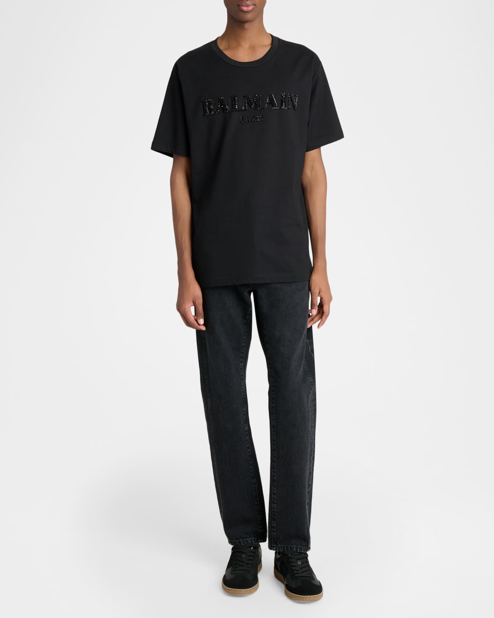 Balmain Men's Swan Leather and Suede Low-Top Sneakers | Neiman Marcus