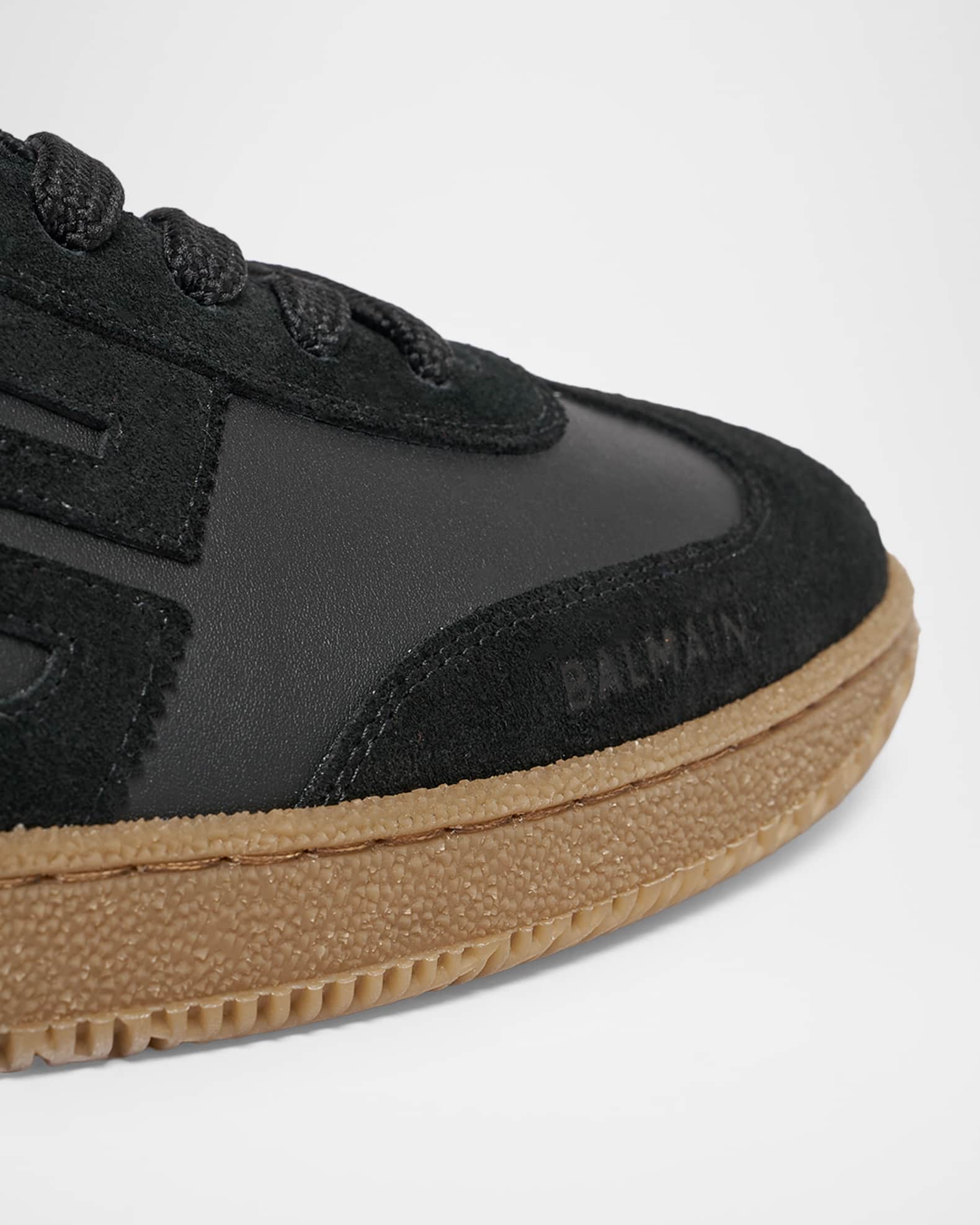 Balmain Men's Swan Leather and Suede Low-Top Sneakers | Neiman Marcus