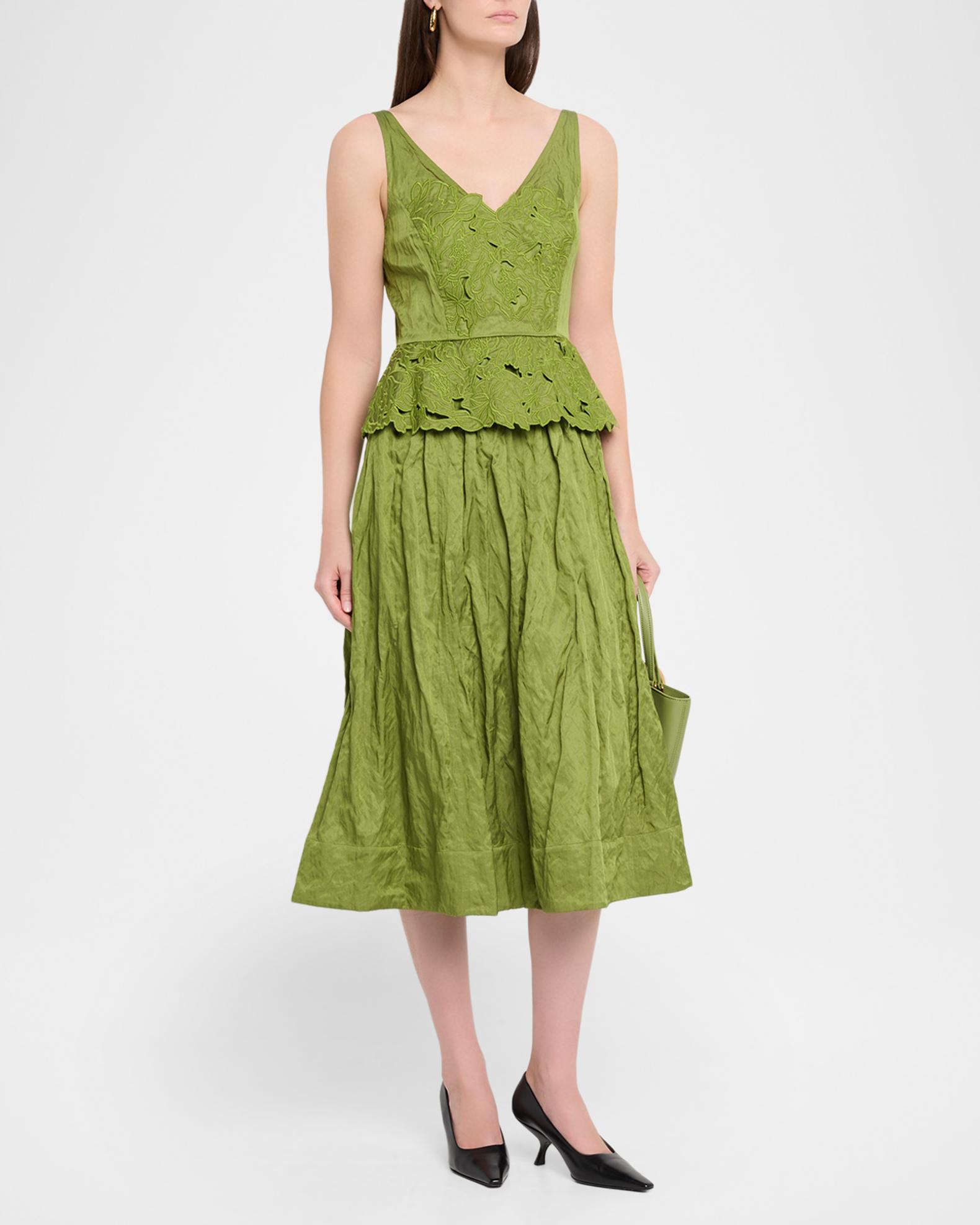 Jason Wu Collection Sleeveless Floral Embroidered Peplum Midi Dress, Peashoot, Women's, 4