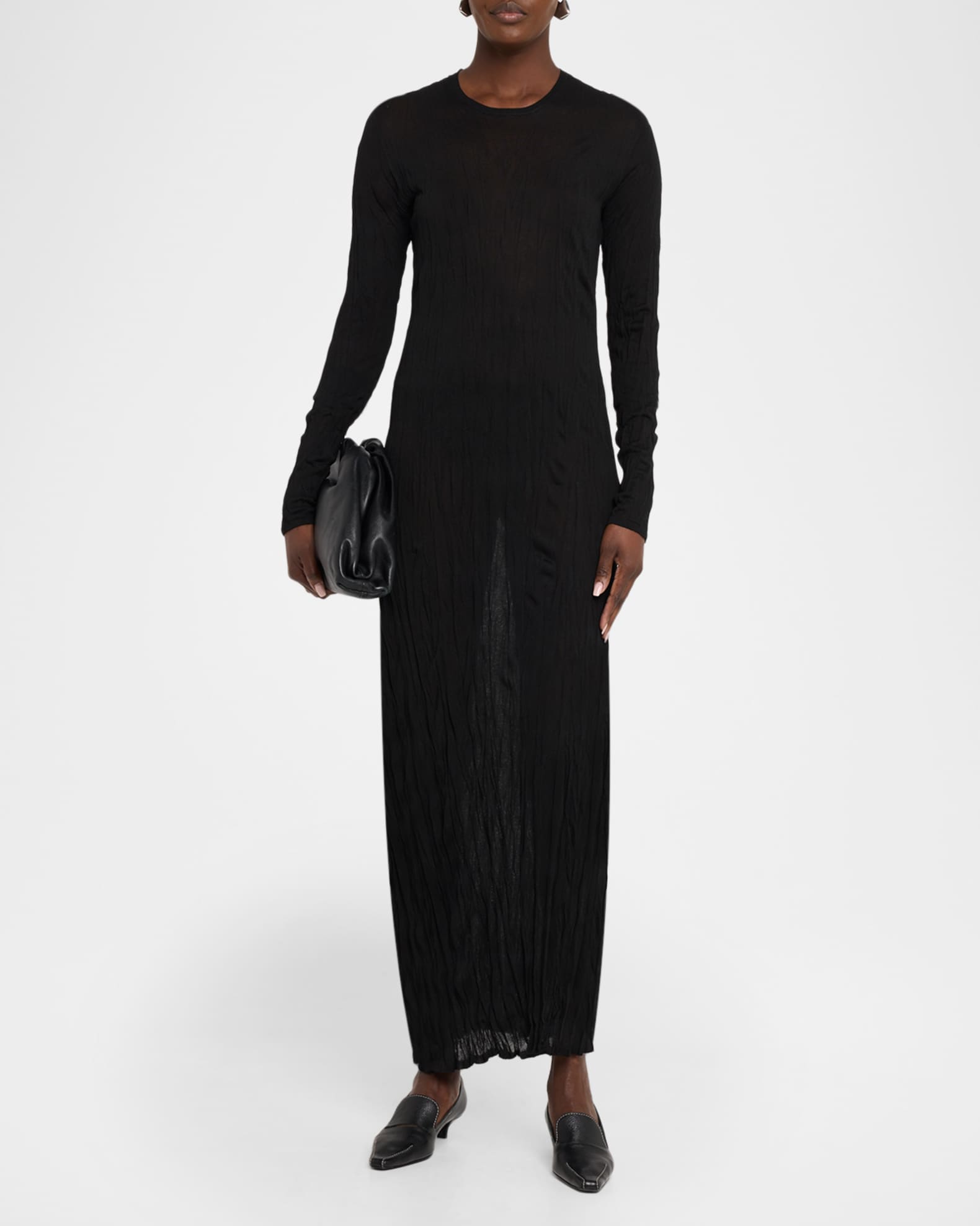 Toteme Long-Sleeve Crinkle Knit Maxi Column Dress | Neiman Marcus