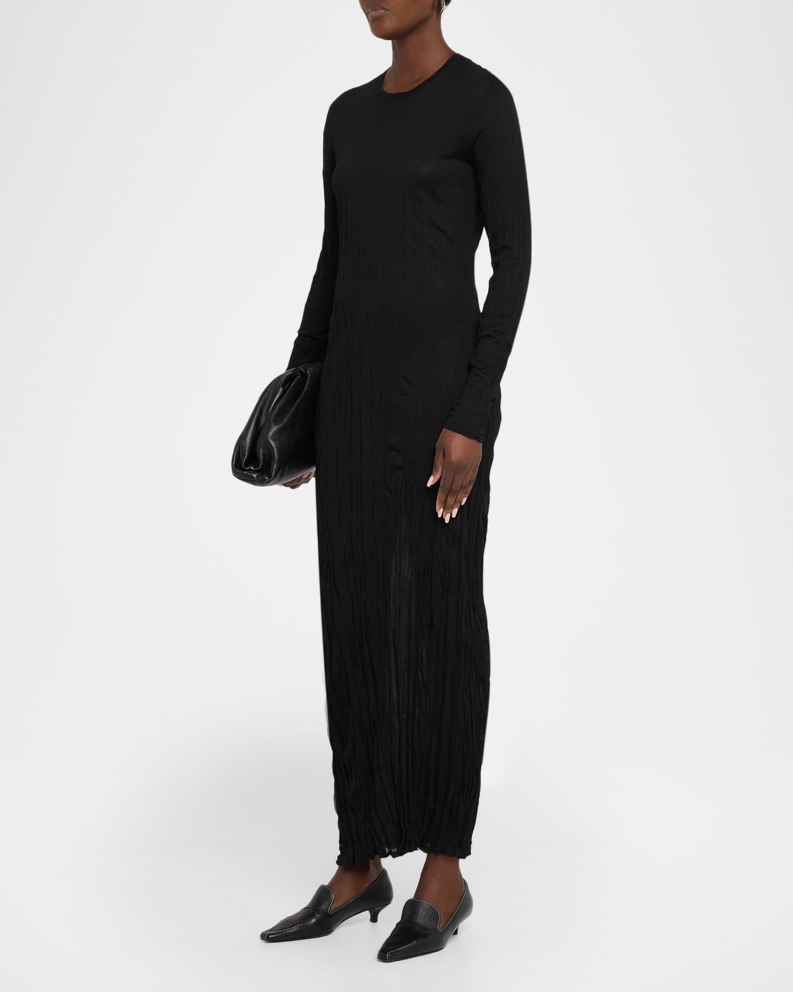 Toteme Long-Sleeve Crinkle Knit Maxi Column Dress | Neiman Marcus