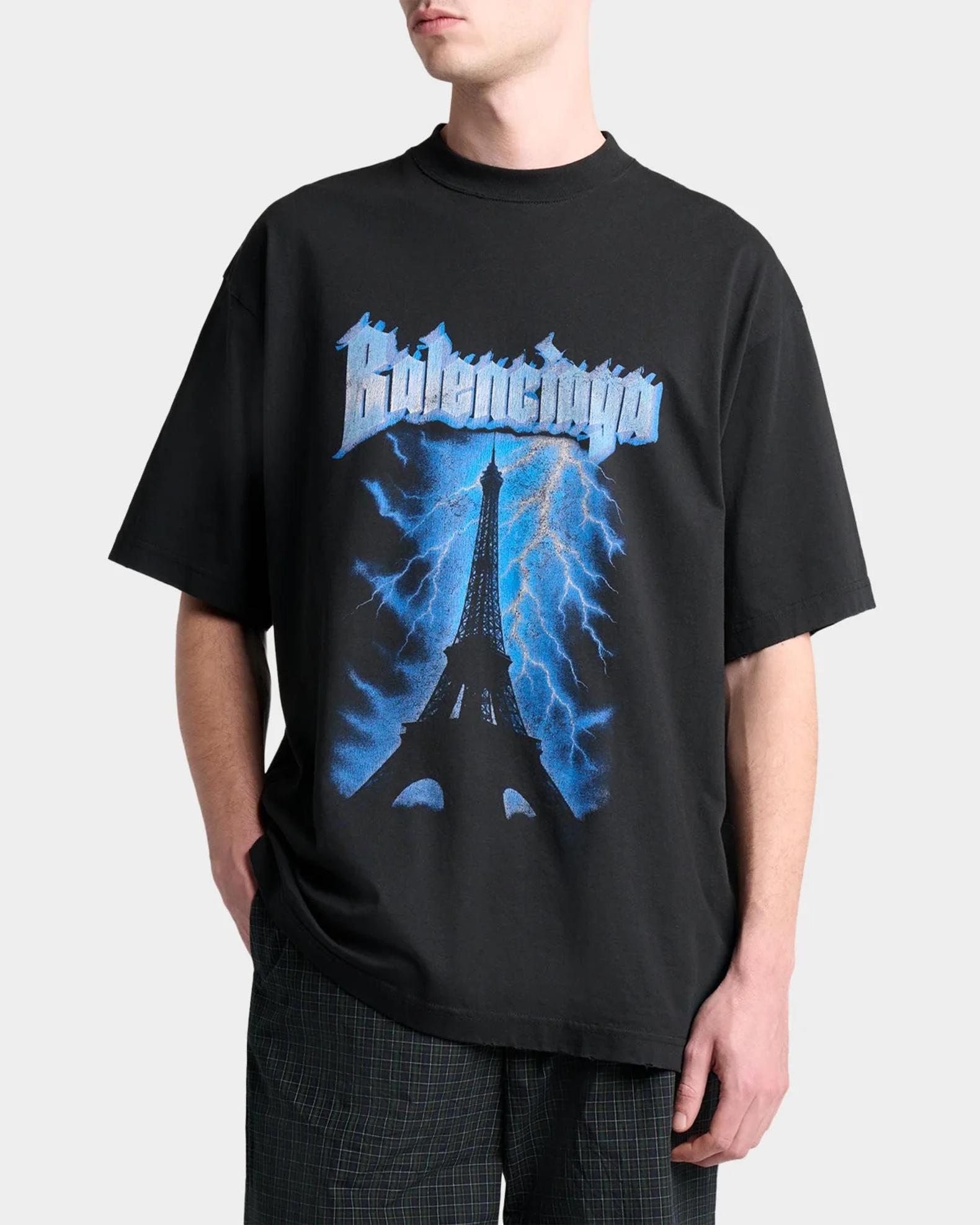 Balenciaga Men's Paris Thunderstorm Oversized T-Shirt | Neiman Marcus