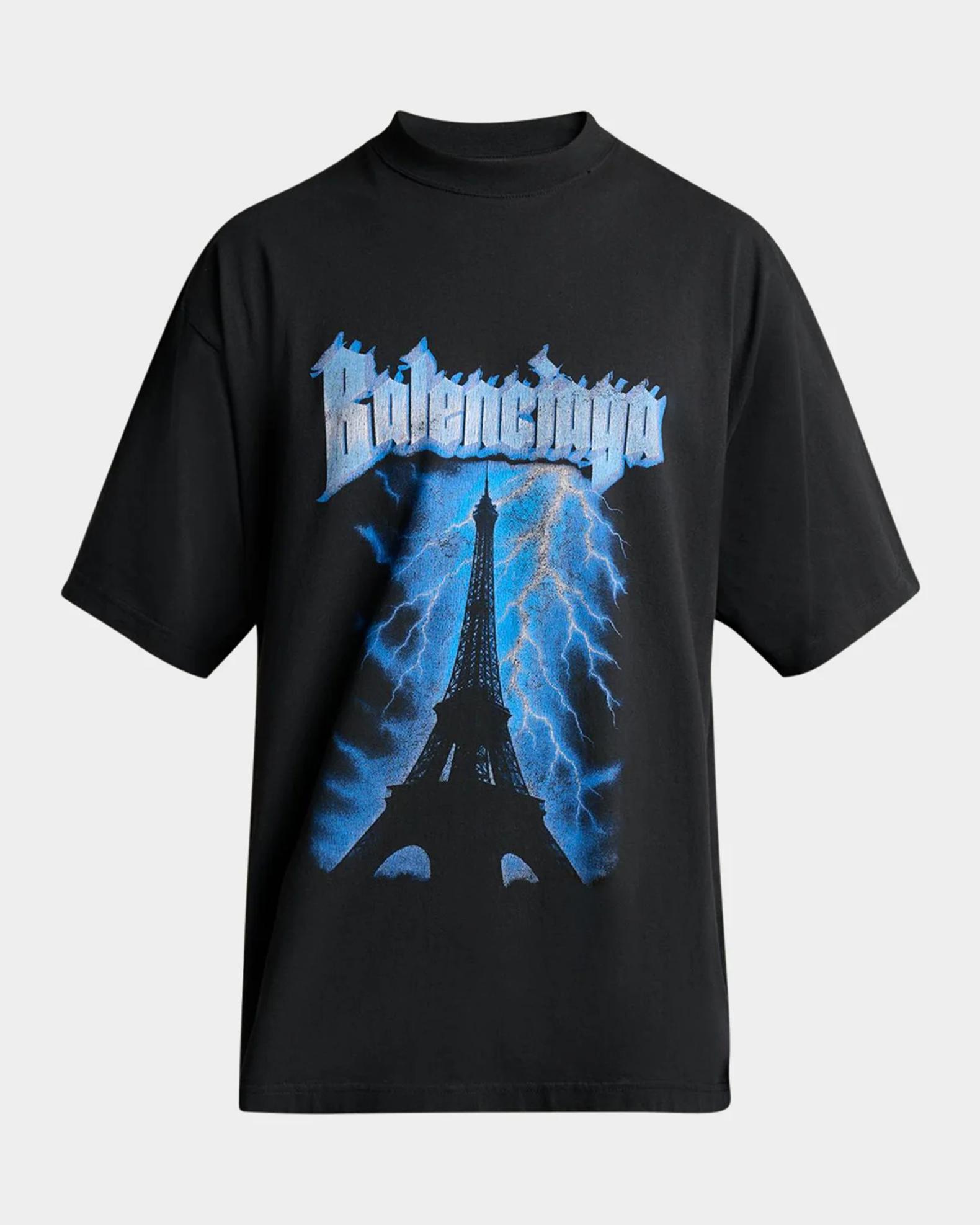 Balenciaga Men's Paris Thunderstorm Oversized T-Shirt | Neiman Marcus