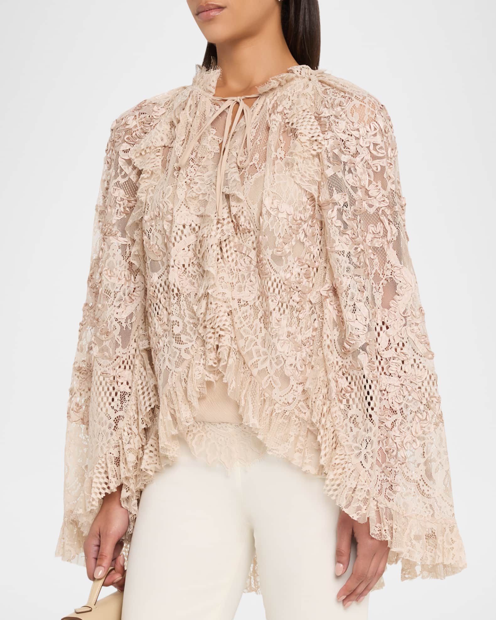 Kobi Halperin Harmony Ruffle-Trim Lace Blouse | Neiman Marcus