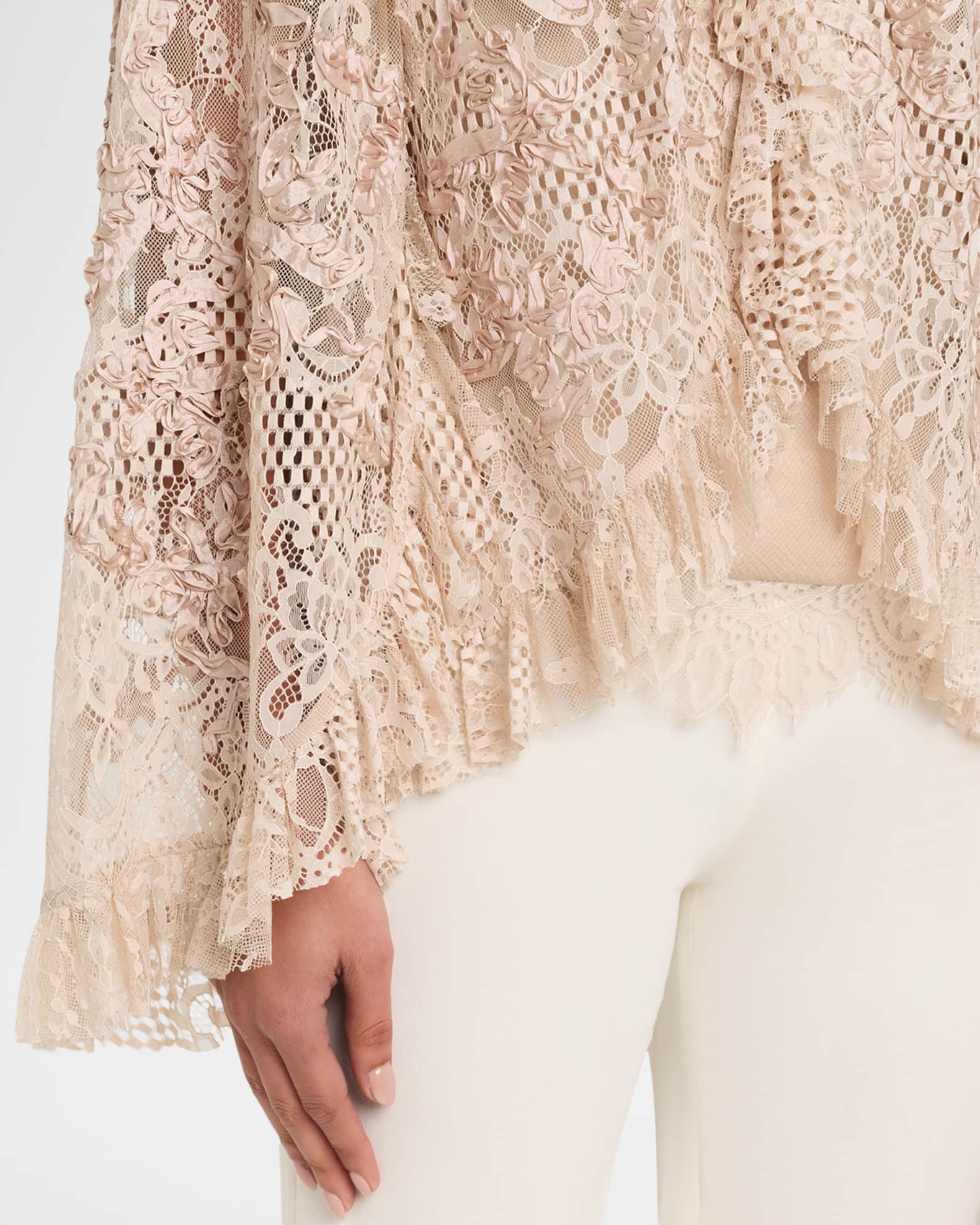 Kobi Halperin Harmony Ruffle-Trim Lace Blouse | Neiman Marcus