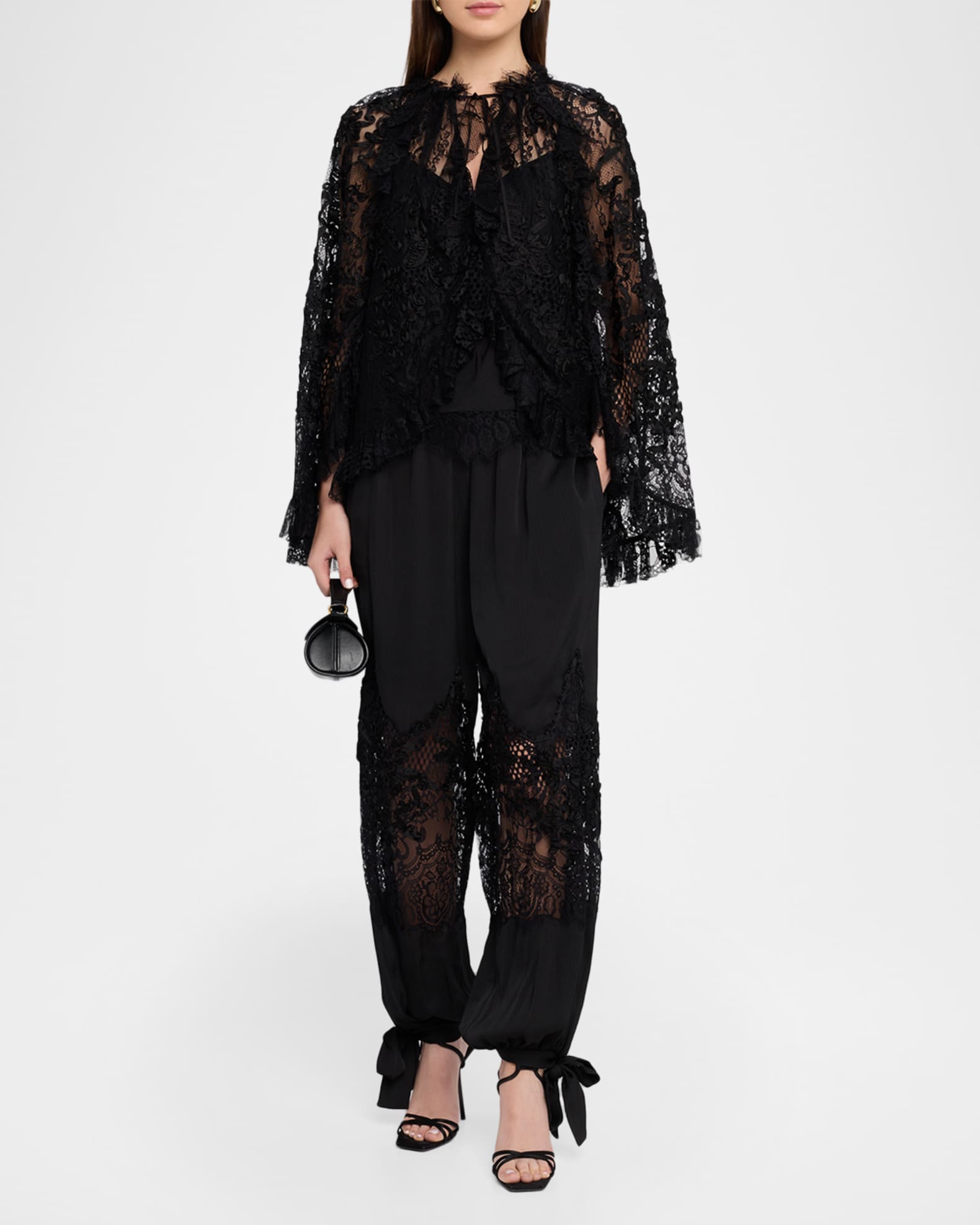 herlipto Puffed Sleeve Lace Blouse ブラック Kobi Halperin Harmony Ruffle-Trim Lace Blouse | Neiman Marcus