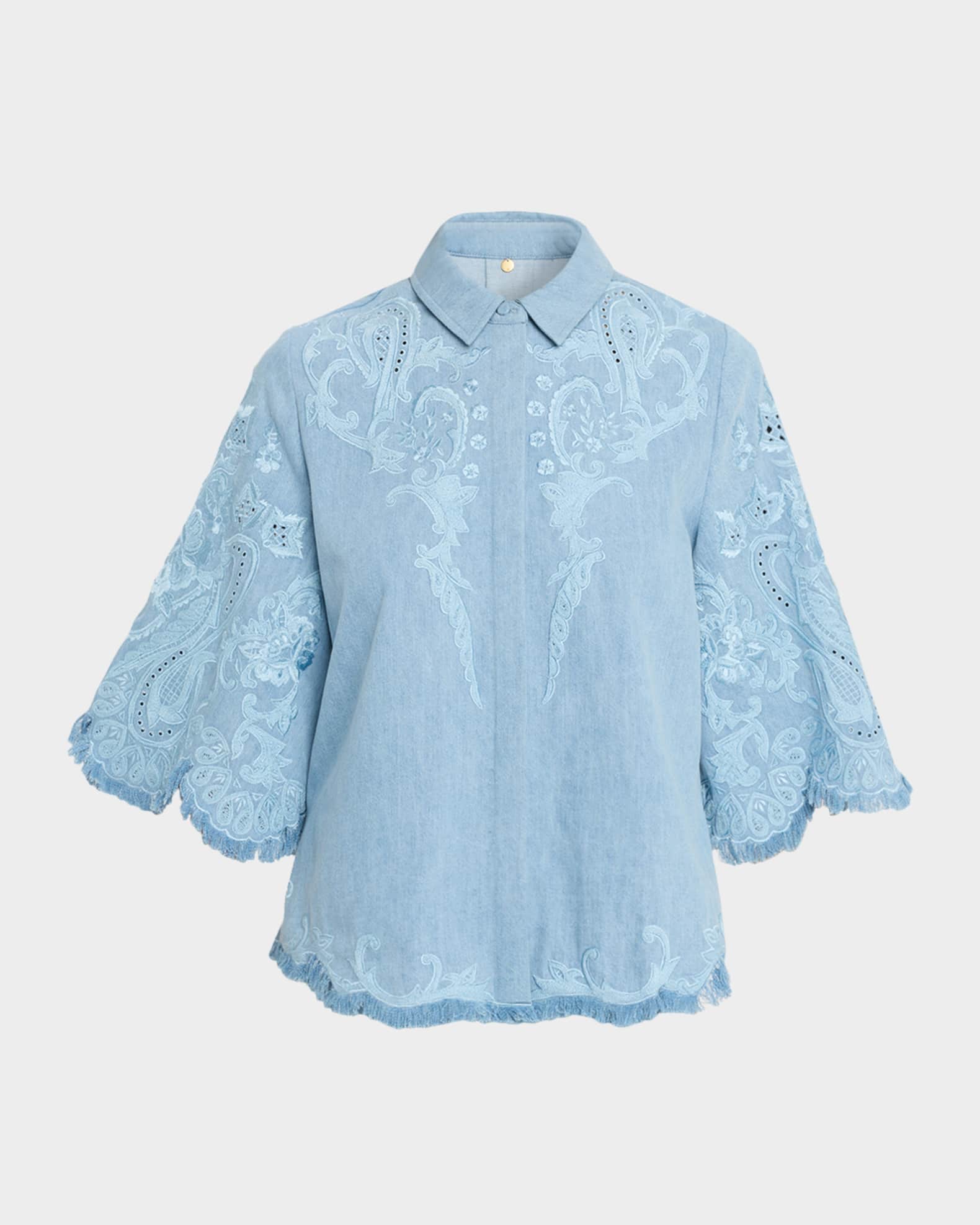 Kobi Halperin Hadley Floral Embroidered Denim Blouse | Neiman Marcus