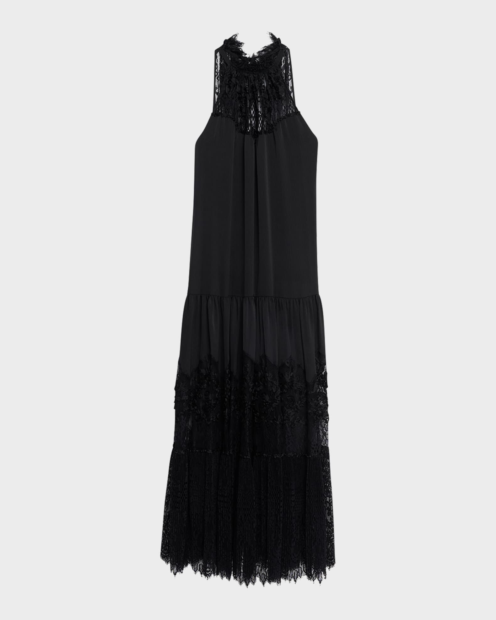 Kobi Halperin Hallee Lace-Inset Halter Maxi Dress, Black, Women's, Small, Casual & Work Dresses Maxi Dresses