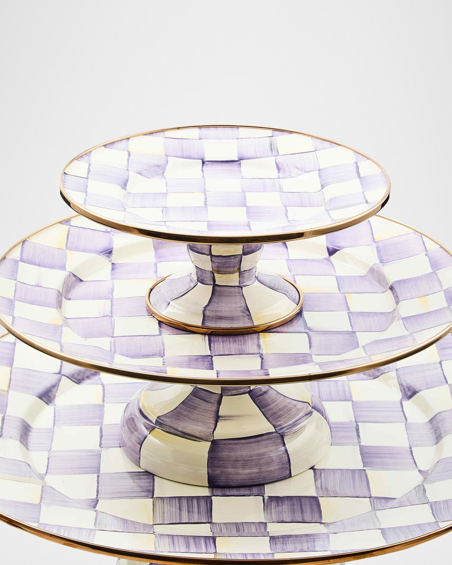 MacKenzie-Childs Violet Check Mini Pedestal Platter | Neiman Marcus