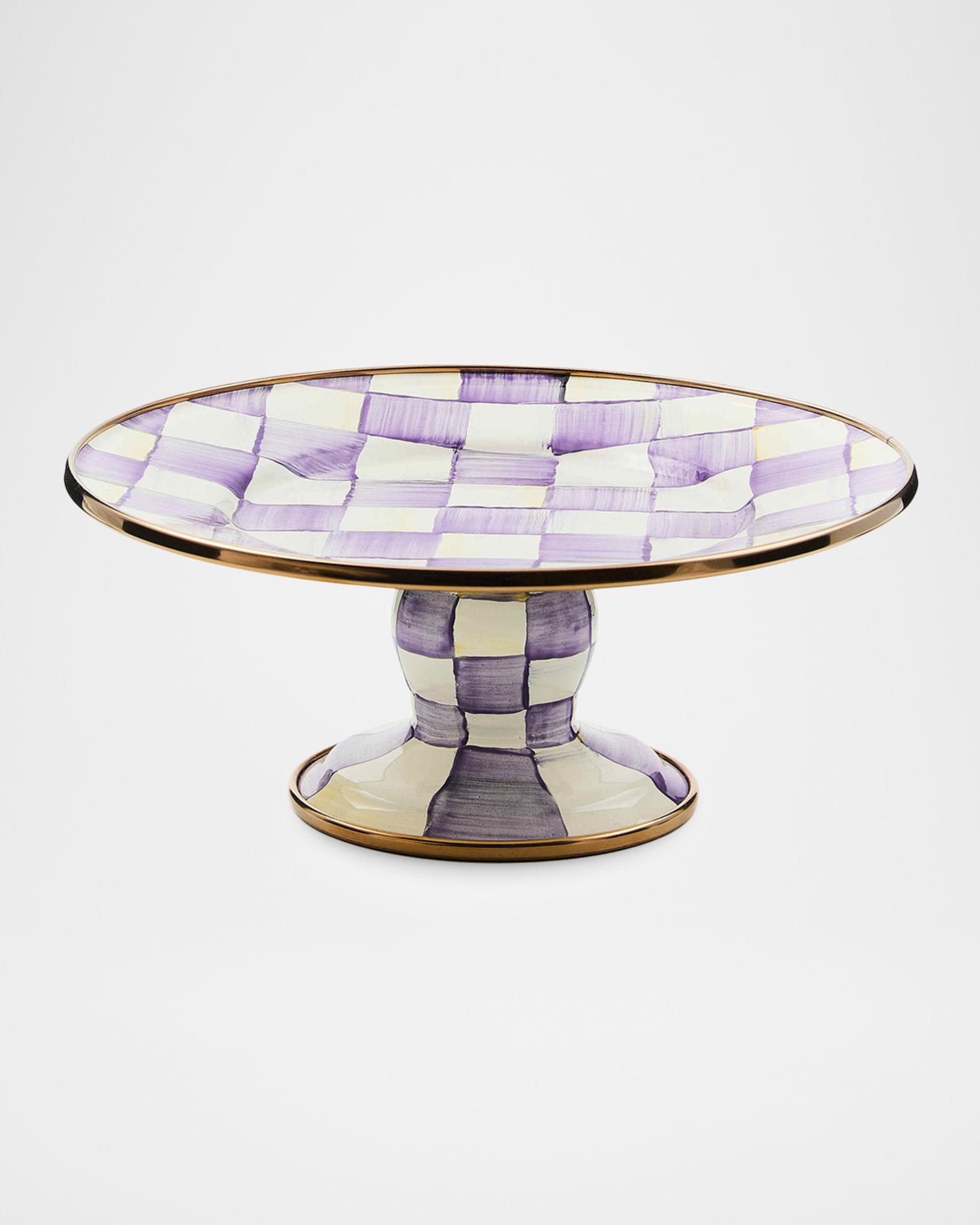 MacKenzie-Childs Violet Check Mini Pedestal Platter | Neiman Marcus