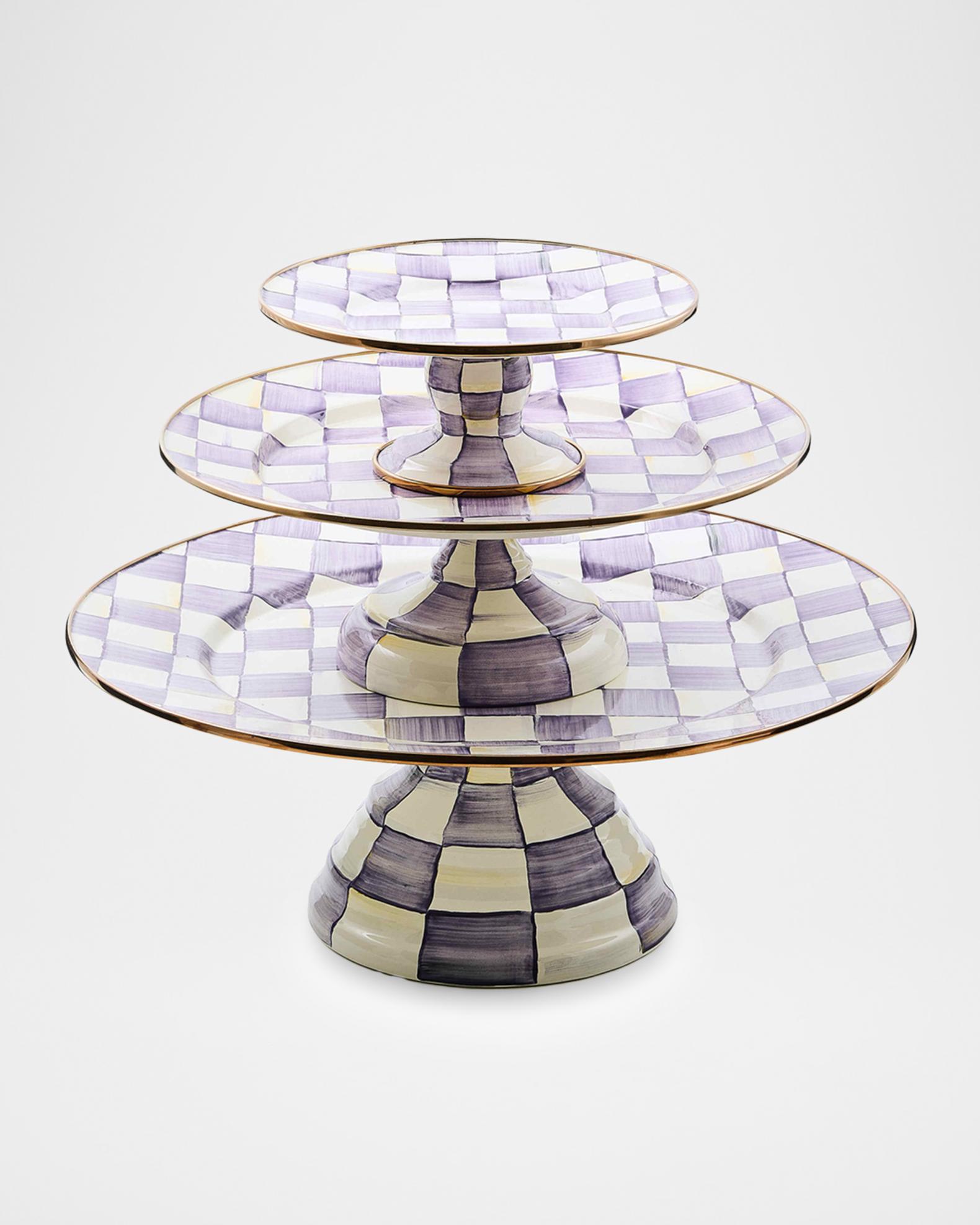 MacKenzie-Childs Violet Check Mini Pedestal Platter | Neiman Marcus