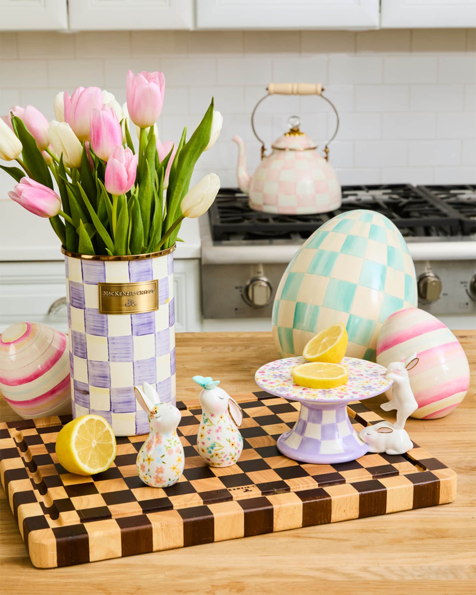MacKenzie-Childs Violet Check Utensil Holder | Neiman Marcus