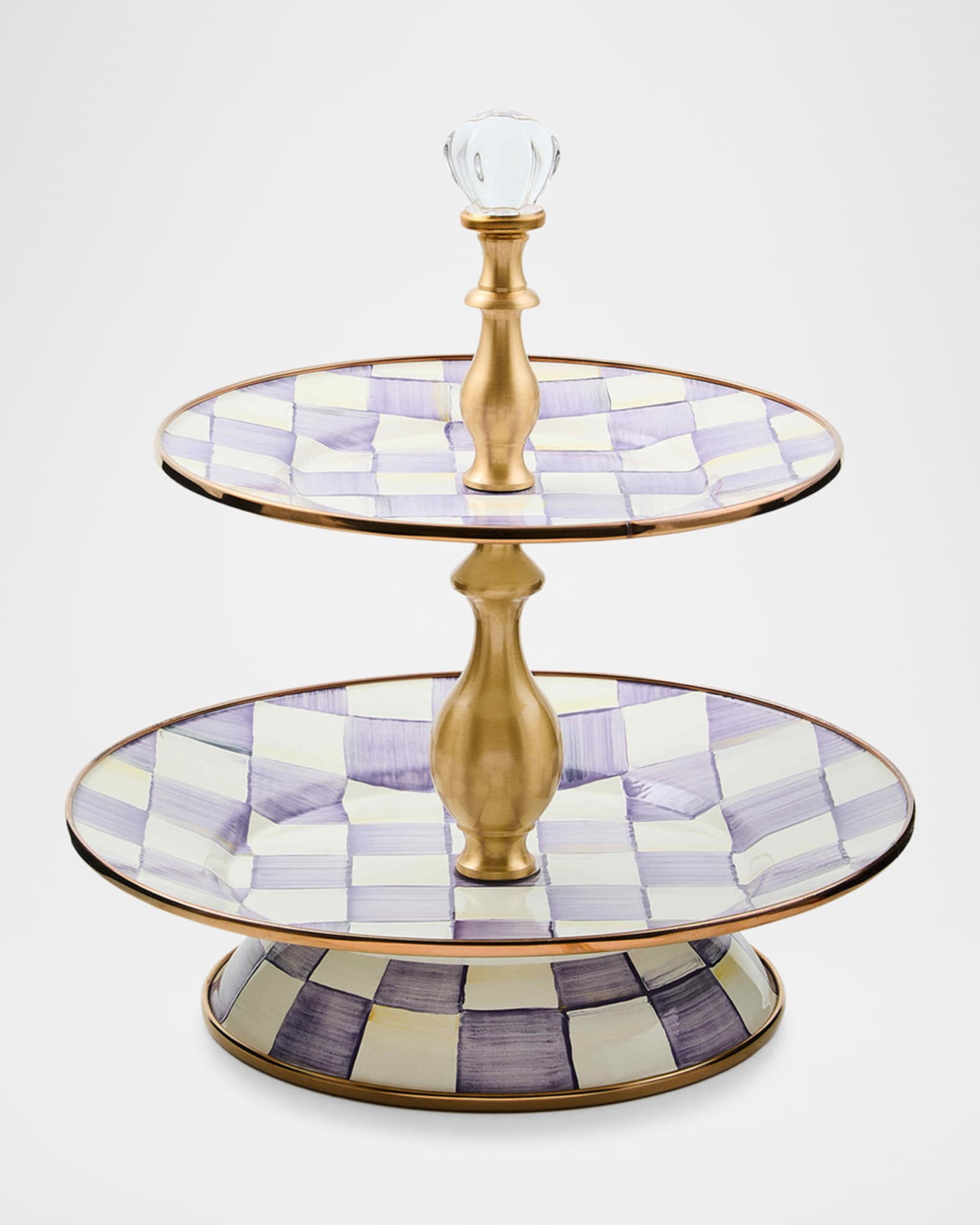 MacKenzie-Childs Violet Check 2-Tier Sweet Stand | Neiman Marcus