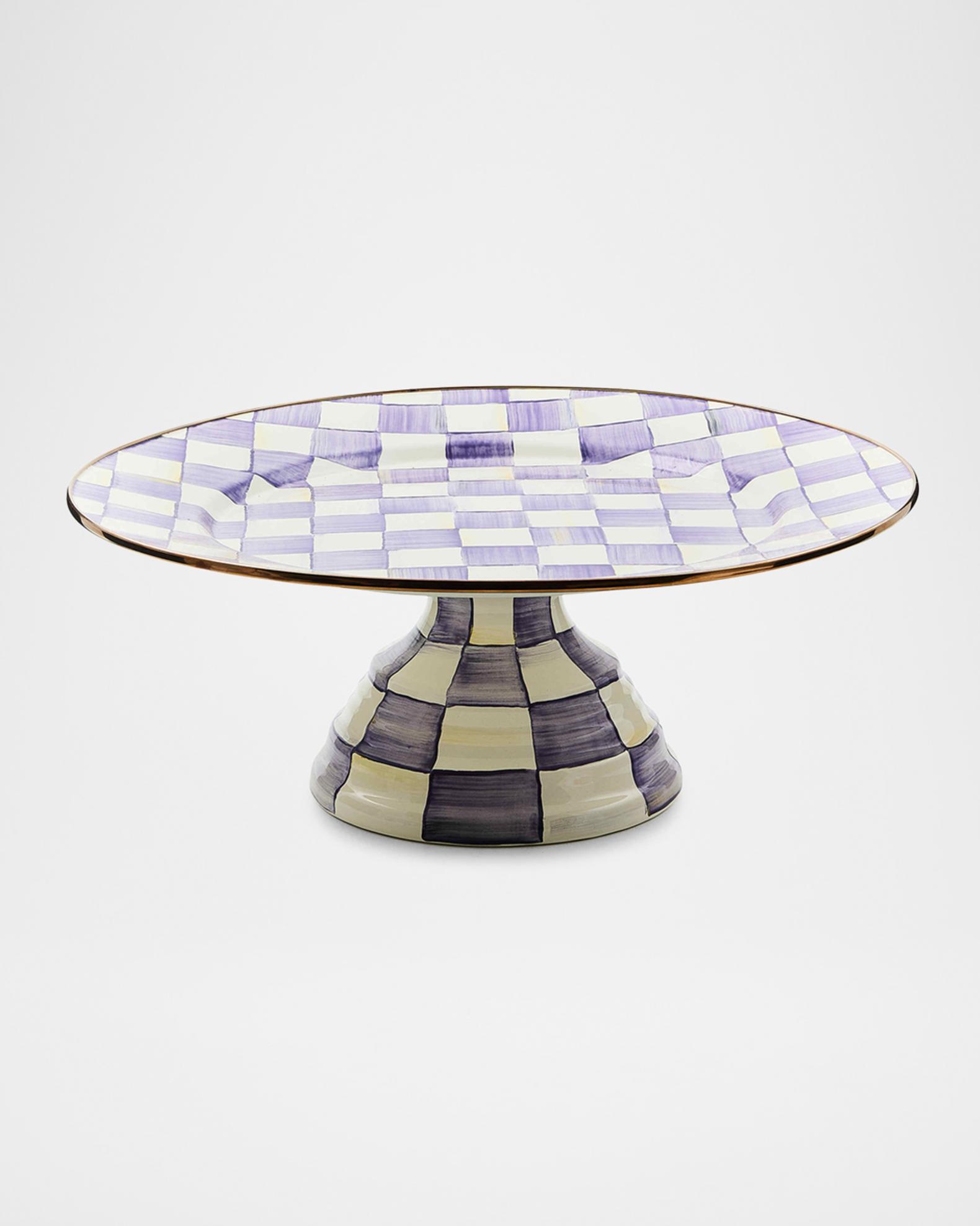 MacKenzie-Childs Violet Check Large Pedestal Platter | Neiman Marcus