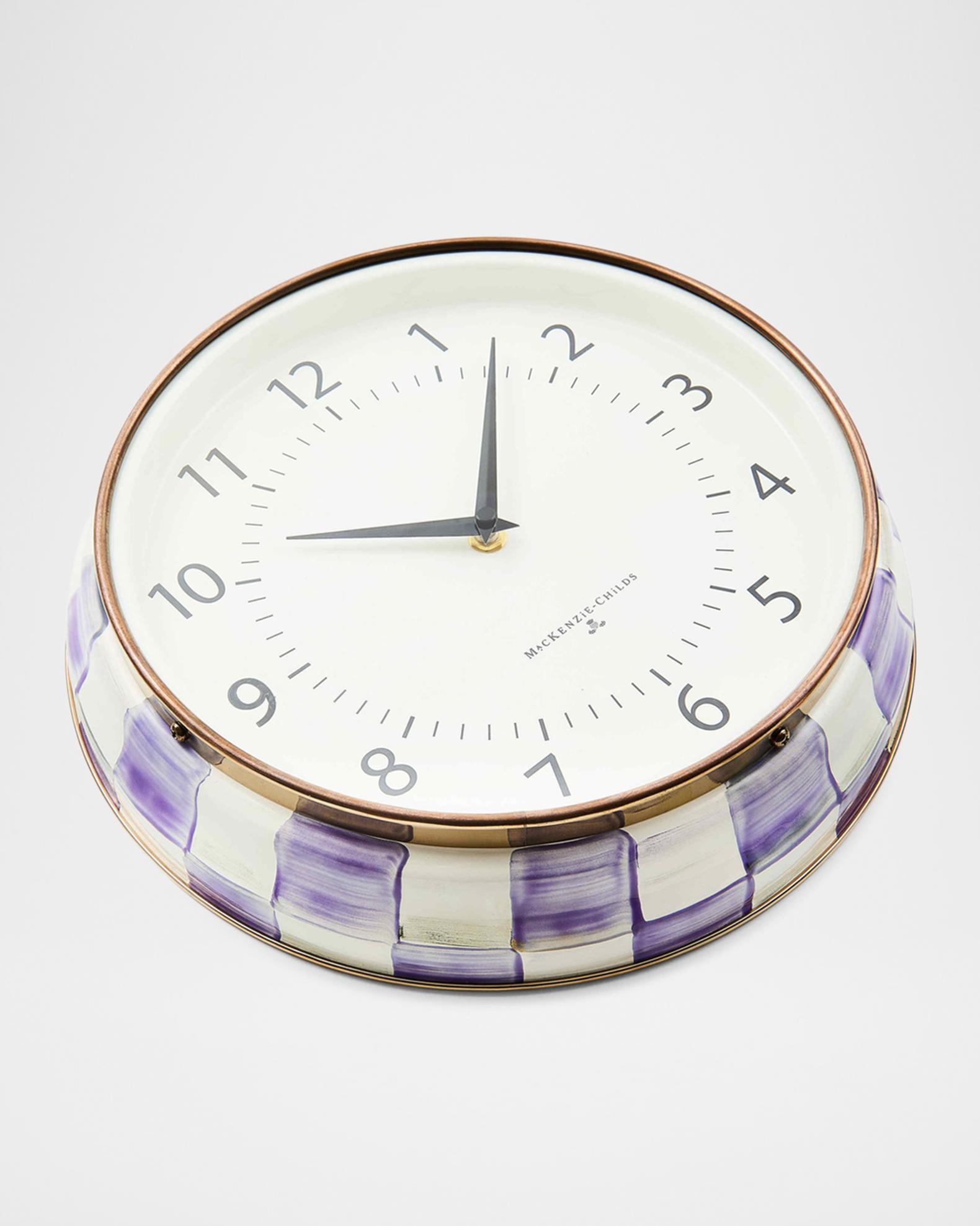 MacKenzie-Childs Violet Check School Wall Clock | Neiman Marcus
