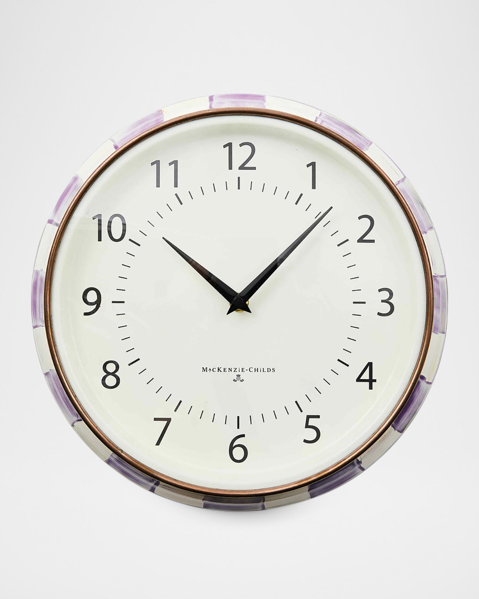 MacKenzie-Childs Violet Check School Wall Clock | Neiman Marcus