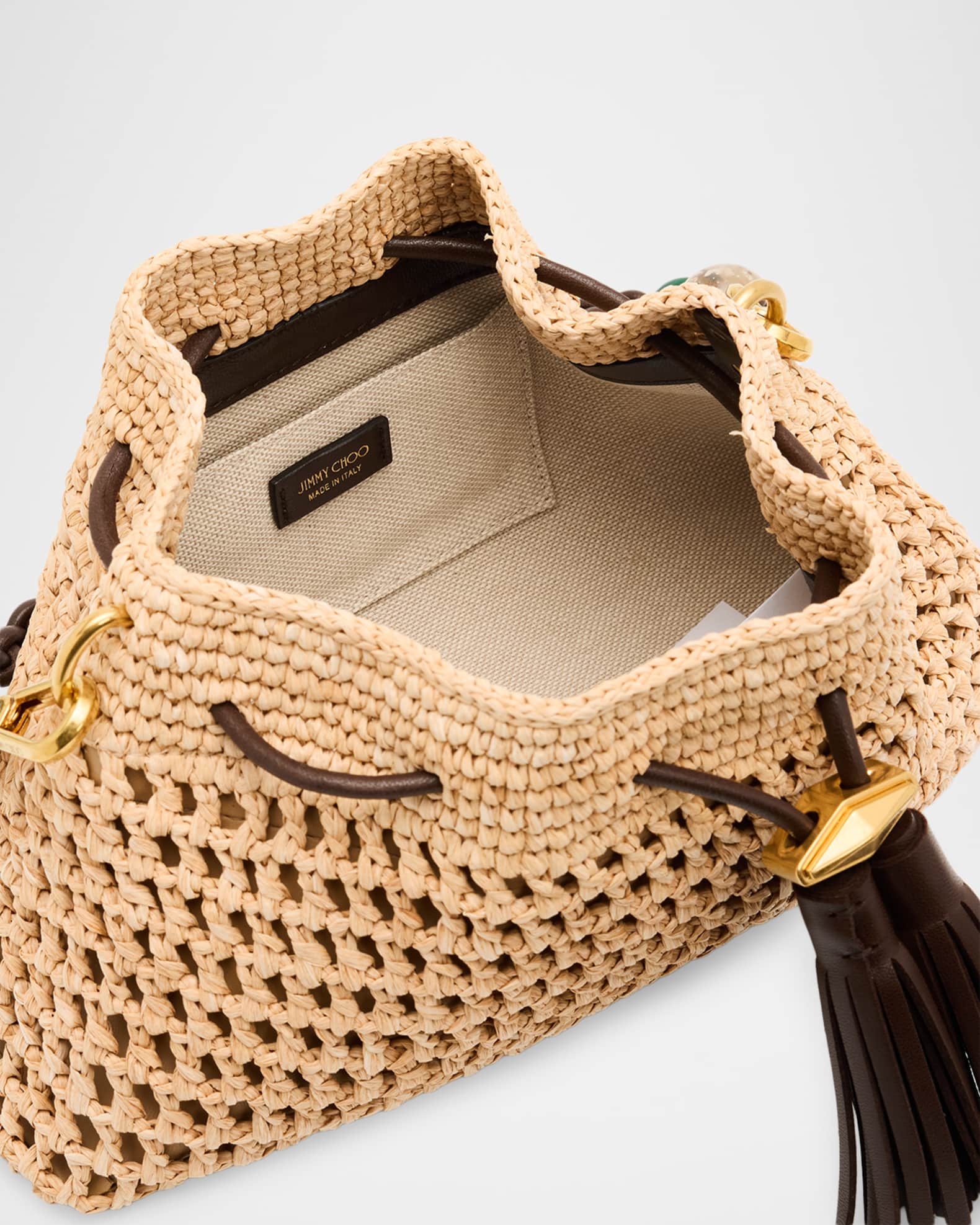 Jimmy Choo Cinch Small Raffia & Leather Shoulder Bag | Neiman Marcus