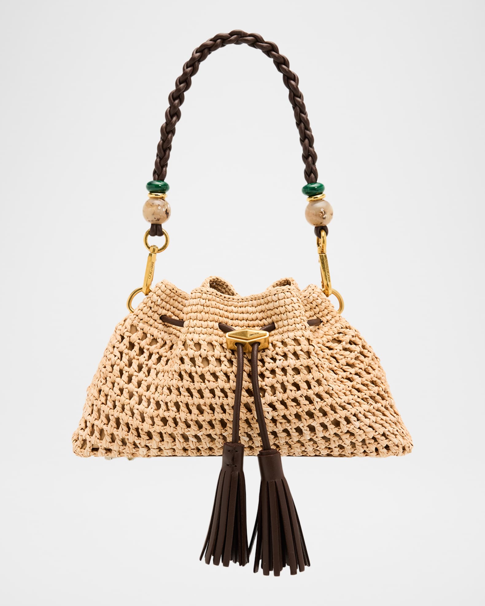 Jimmy Choo Cinch Small Raffia & Leather Shoulder Bag | Neiman Marcus