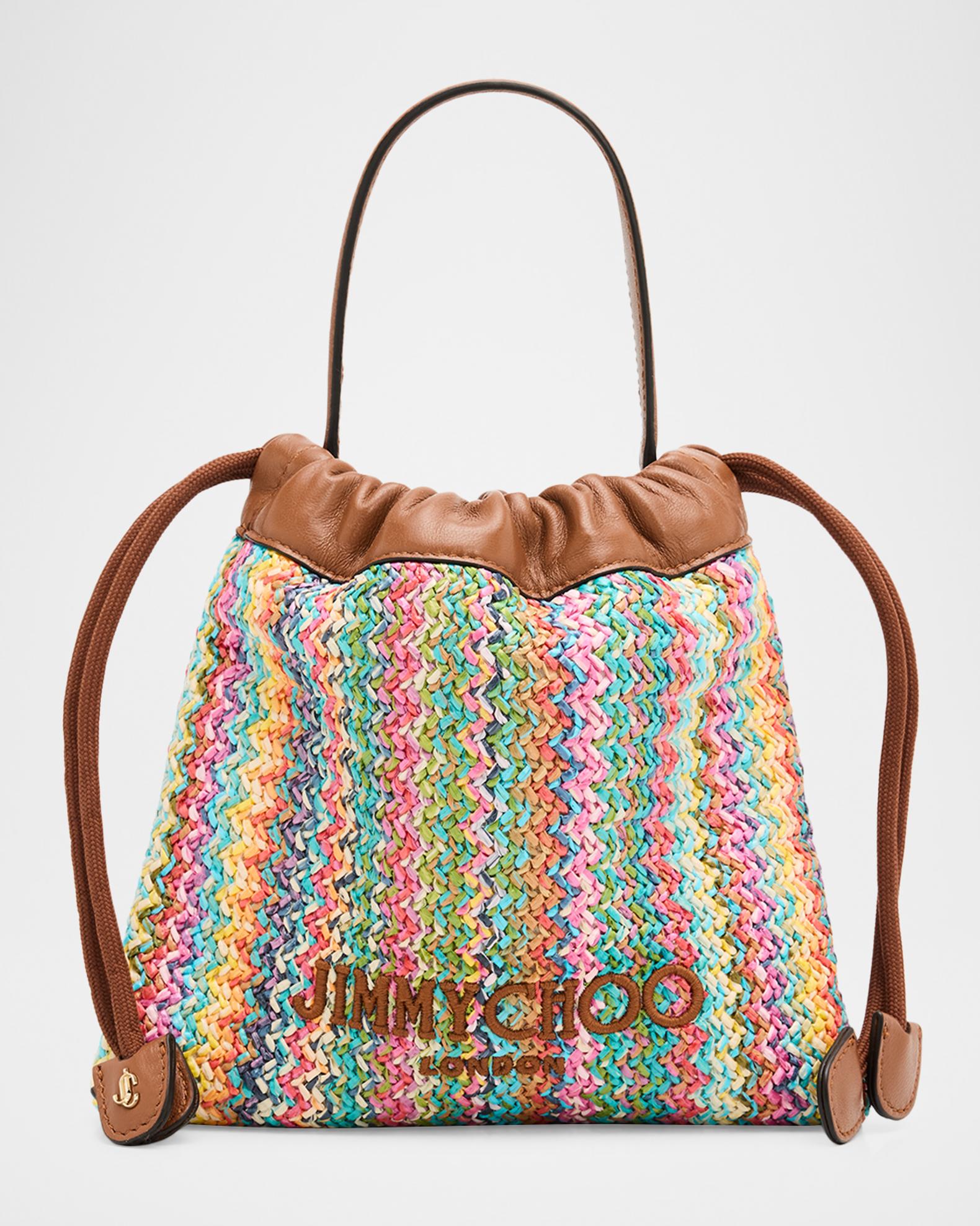 Jimmy Choo Logo Chevron Woven Drawstring Pouch | Neiman Marcus