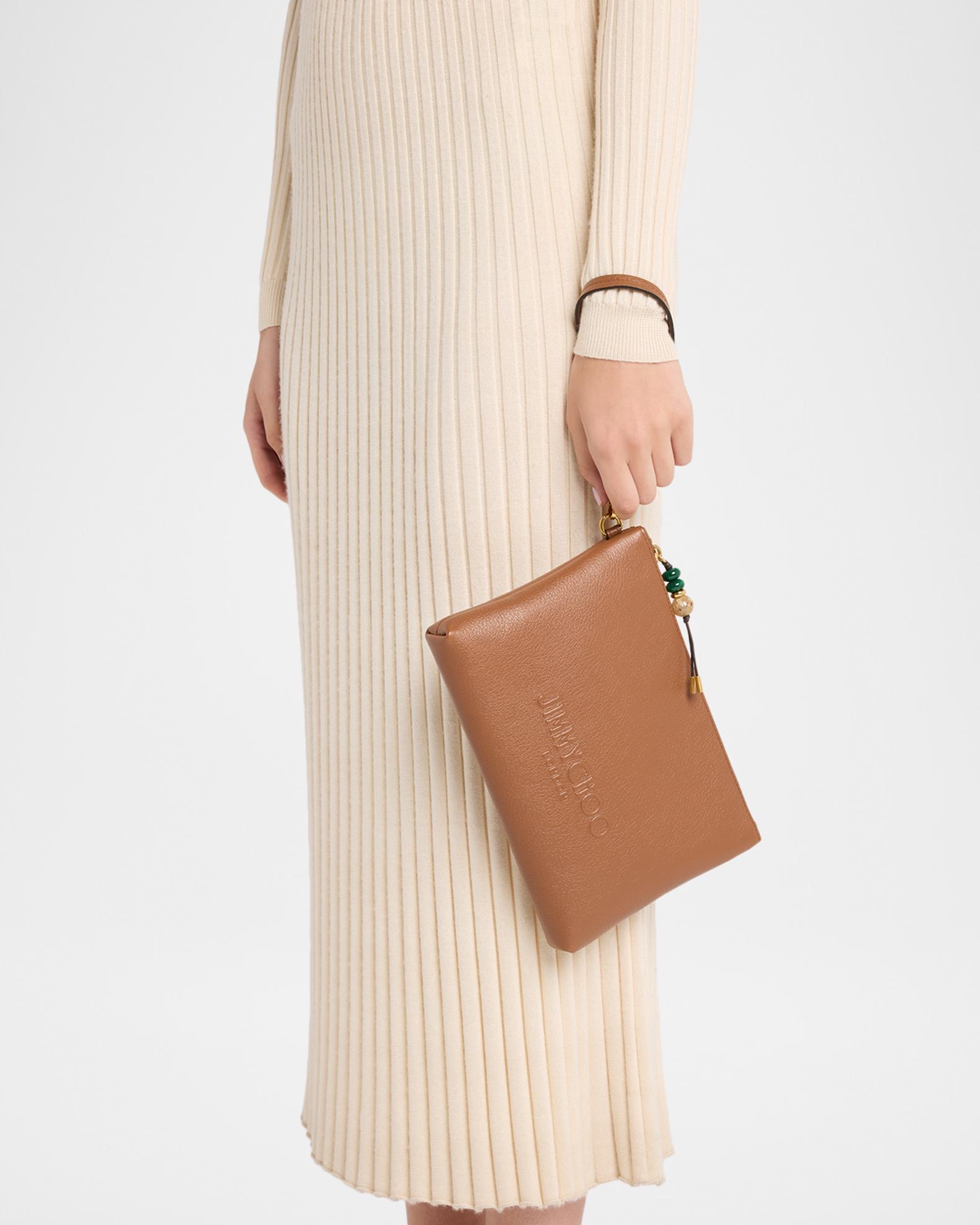 Jimmy Choo Zipped Leather Flat Pouch | Neiman Marcus