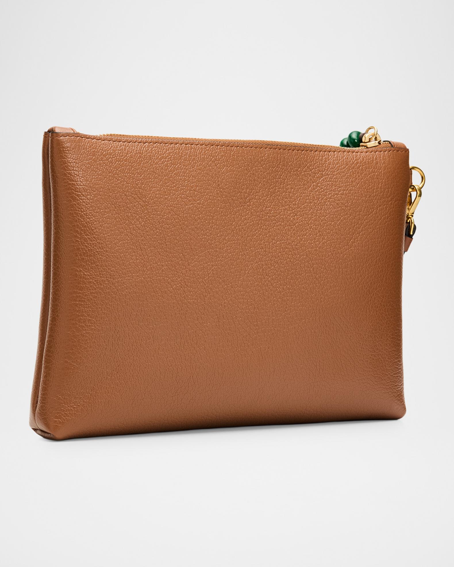 Jimmy Choo Zipped Leather Flat Pouch | Neiman Marcus