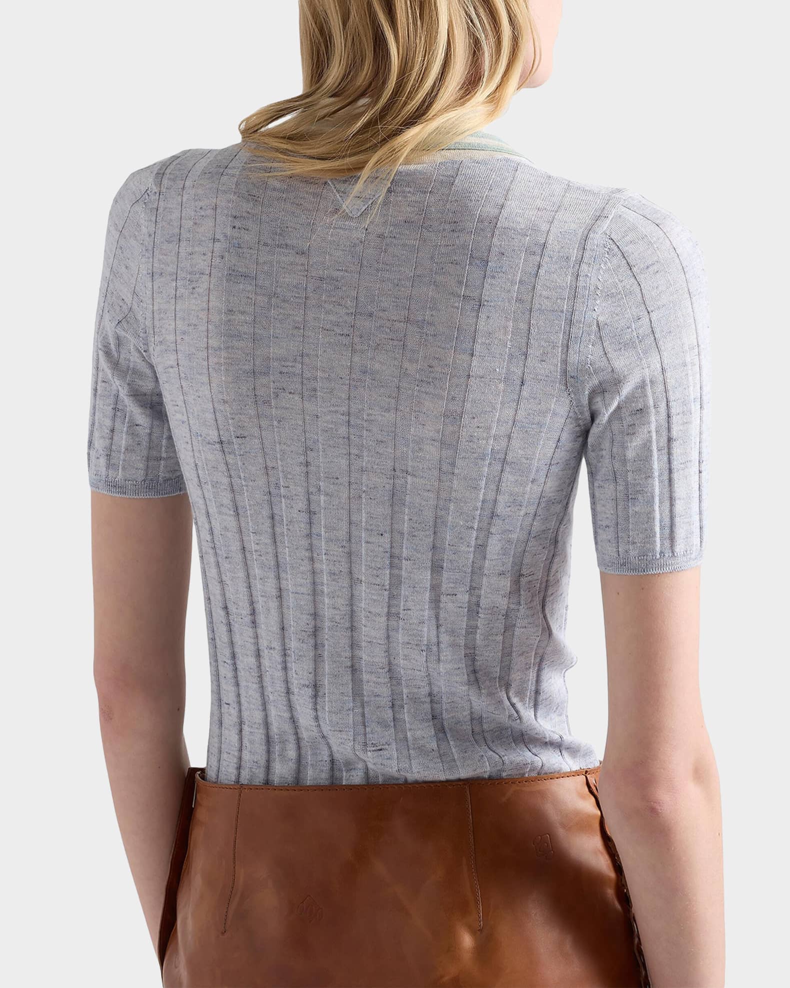 Prada Cashmere Silk Linen Rib Polo Sweater | Neiman Marcus