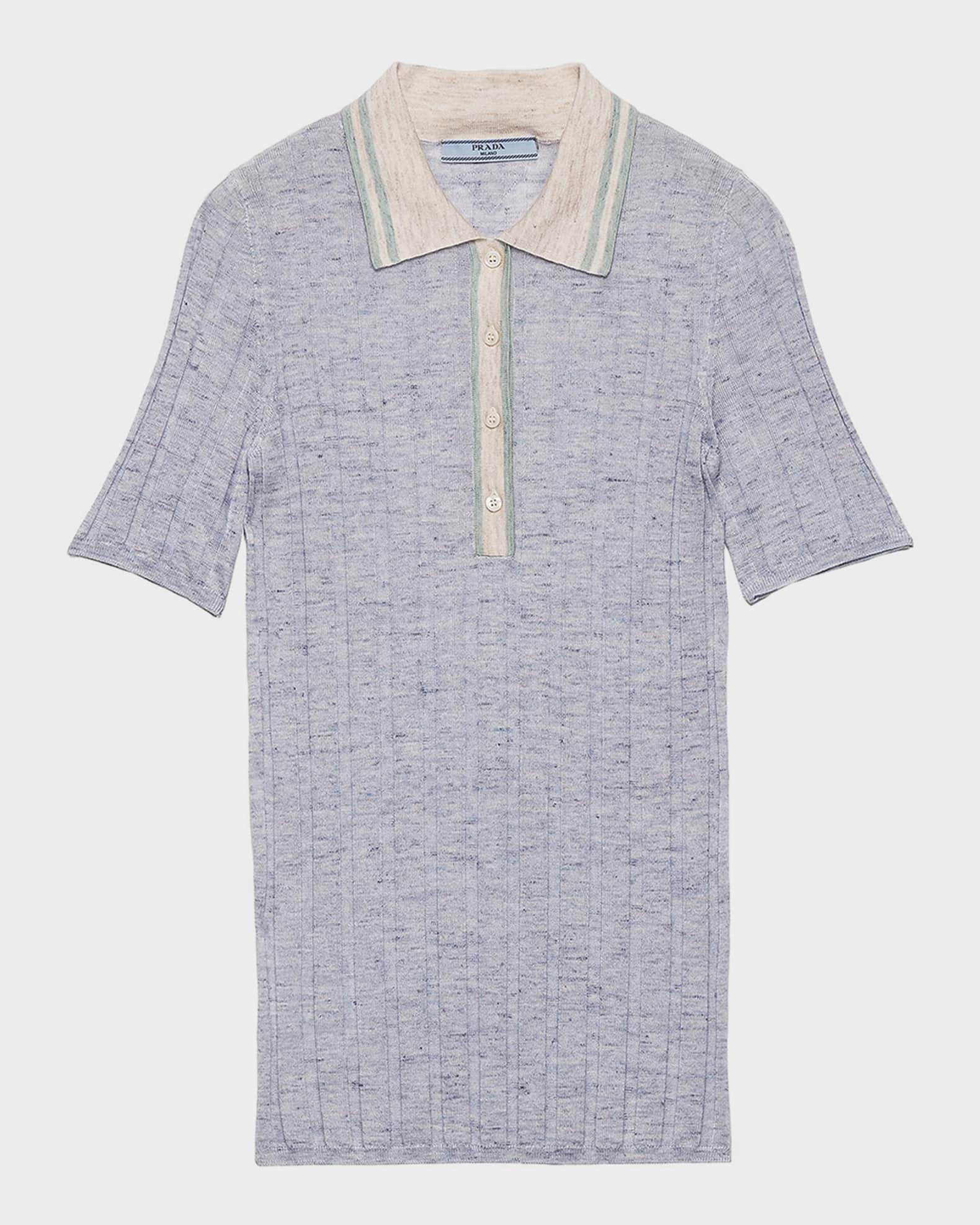 Prada Cashmere Silk Linen Rib Polo Sweater | Neiman Marcus