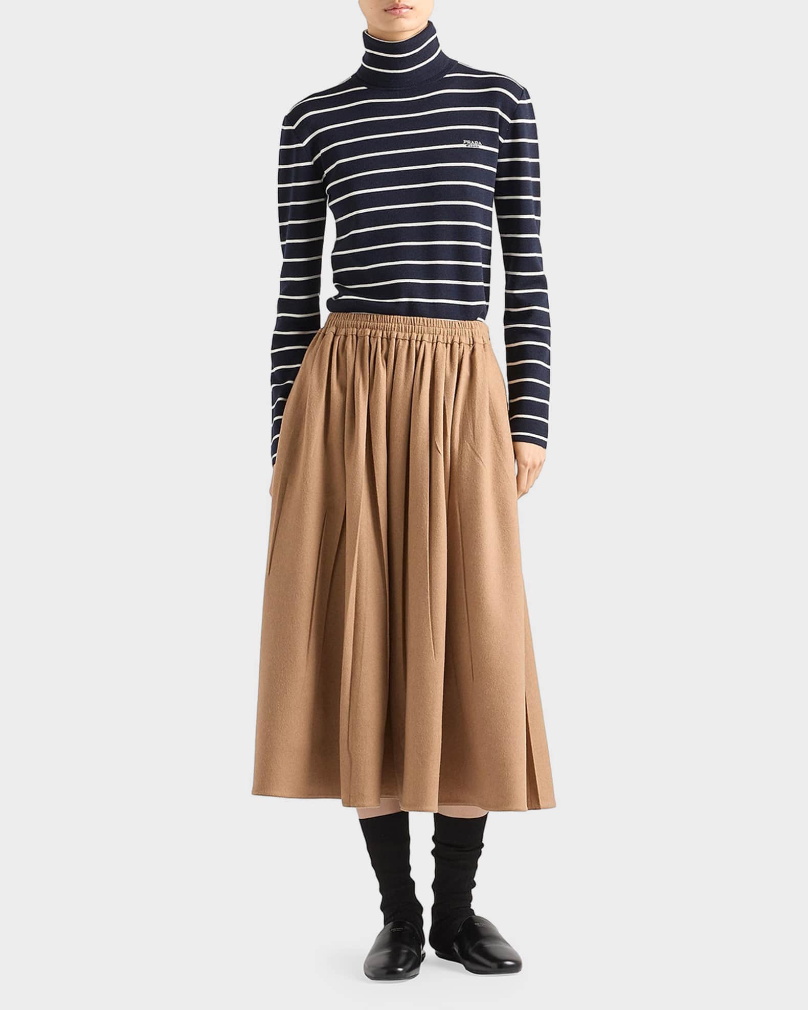 Prada Camel-Hair Circle Midi Skirt | Neiman Marcus