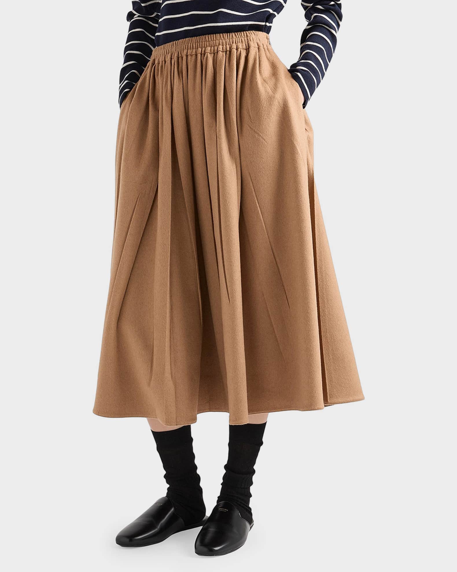 Prada Camel-Hair Circle Midi Skirt | Neiman Marcus