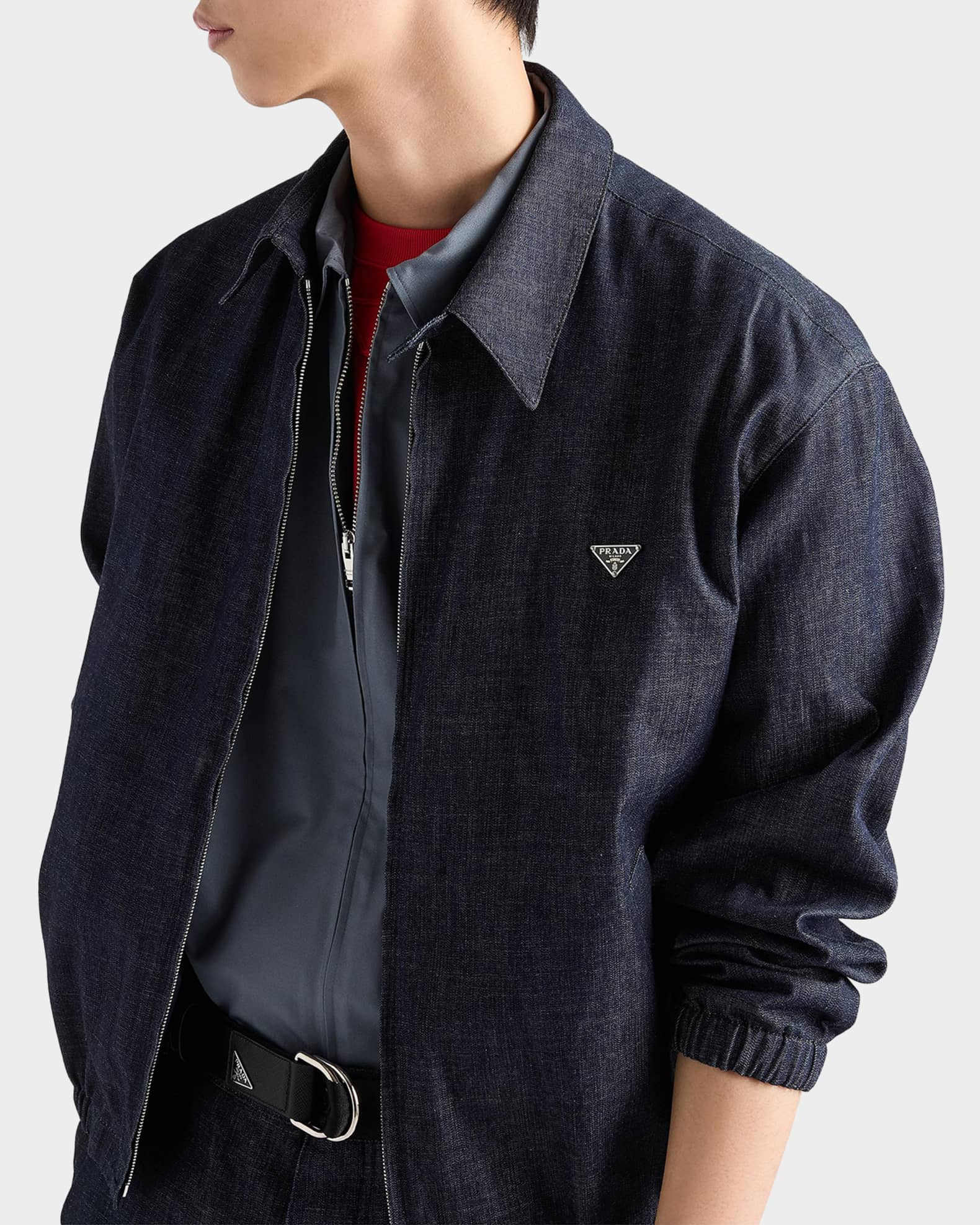 Prada Men's Chambray Denim Blouson Jacket | Neiman Marcus