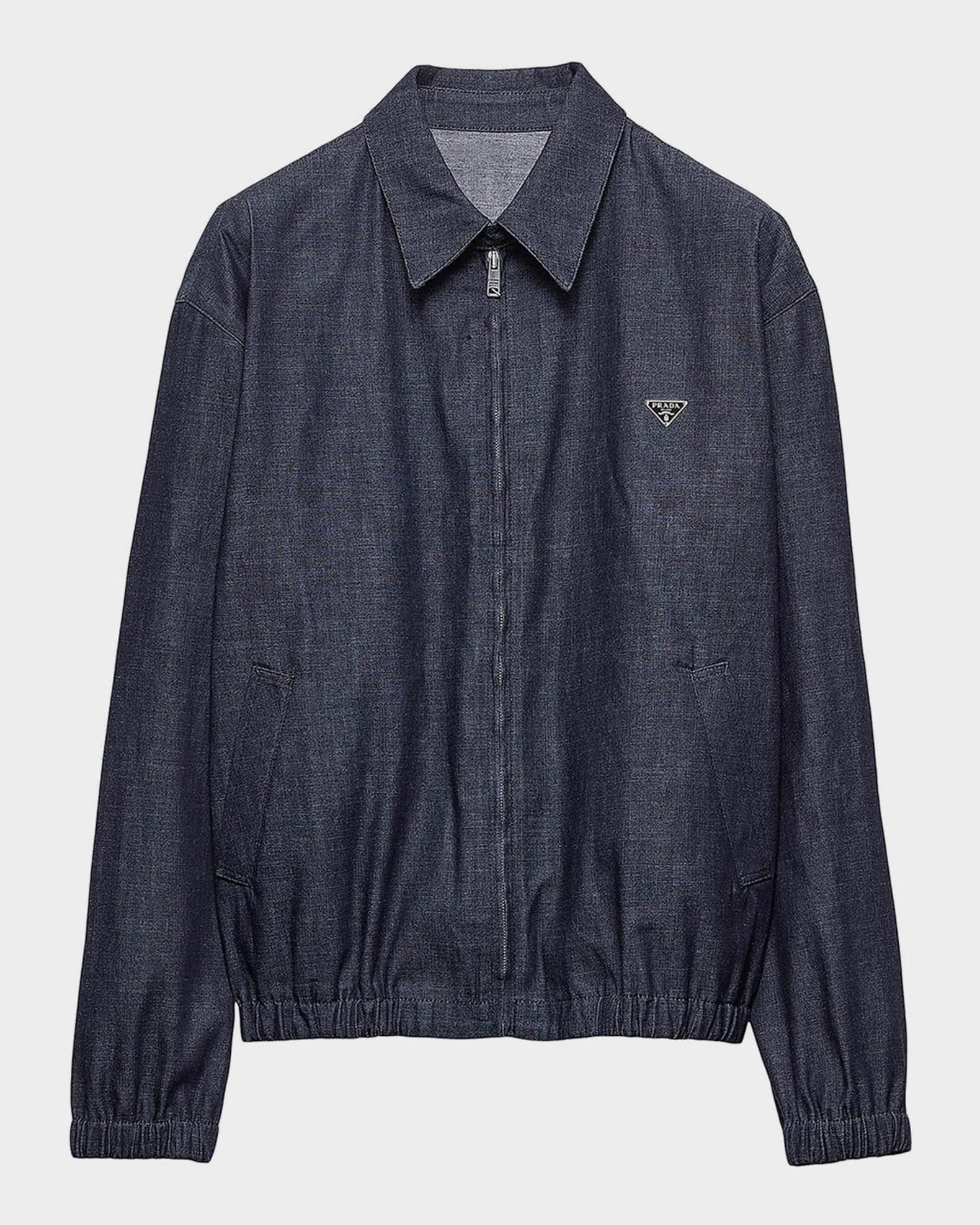 Prada Men's Chambray Denim Blouson Jacket | Neiman Marcus